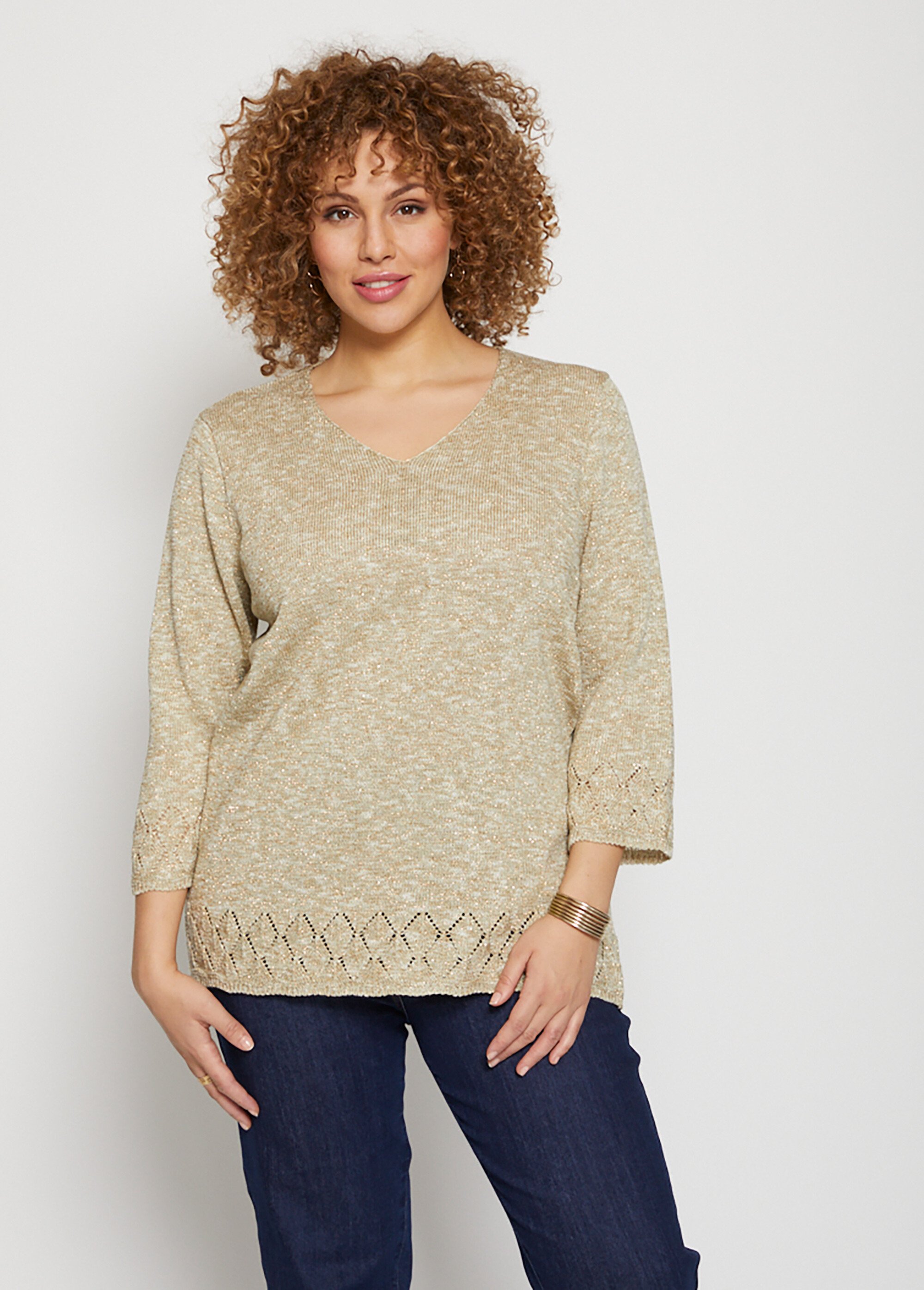 Pull maille chinée manches 3/4