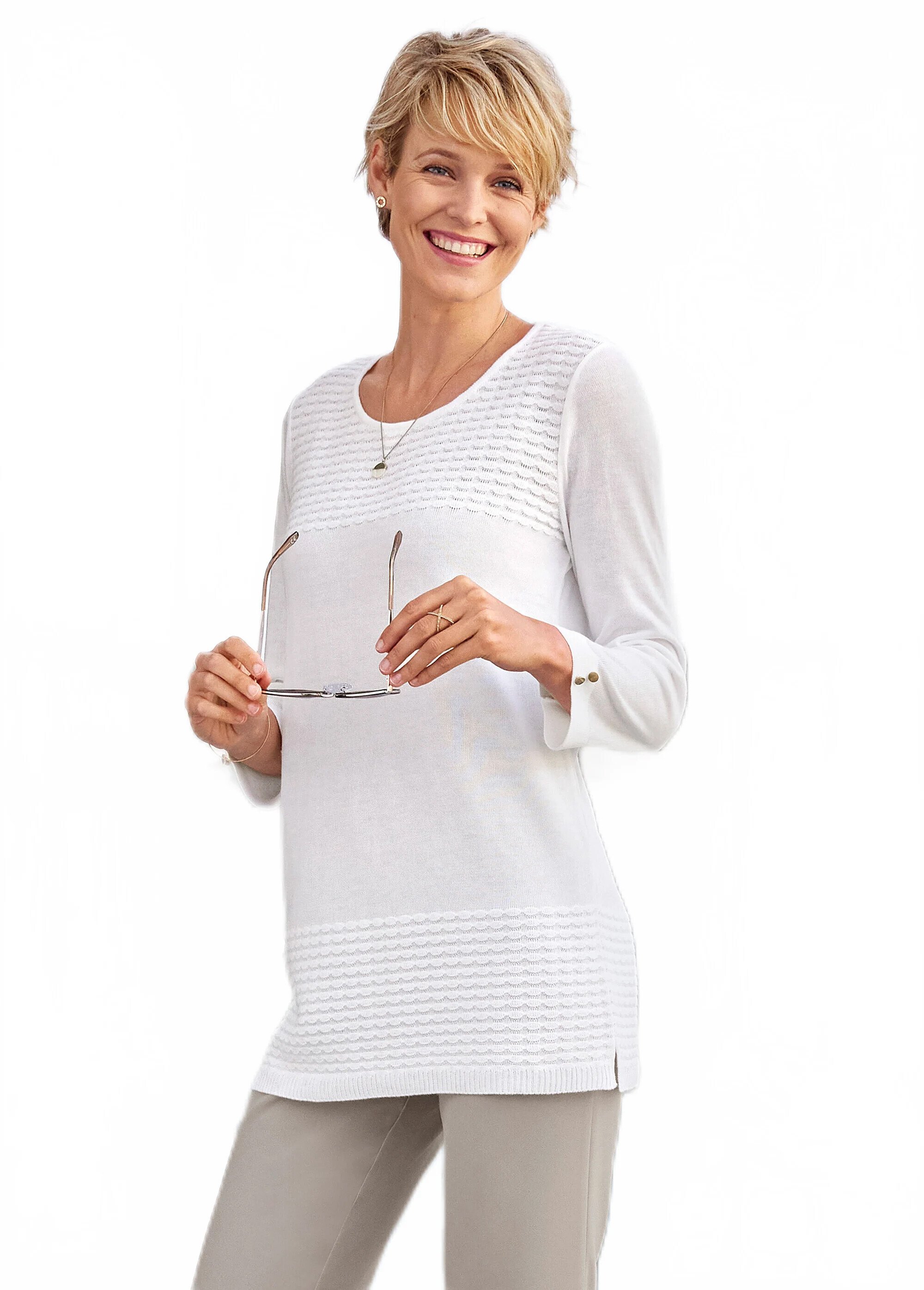 Pull-tunique manches 3/4 maille fantaisie