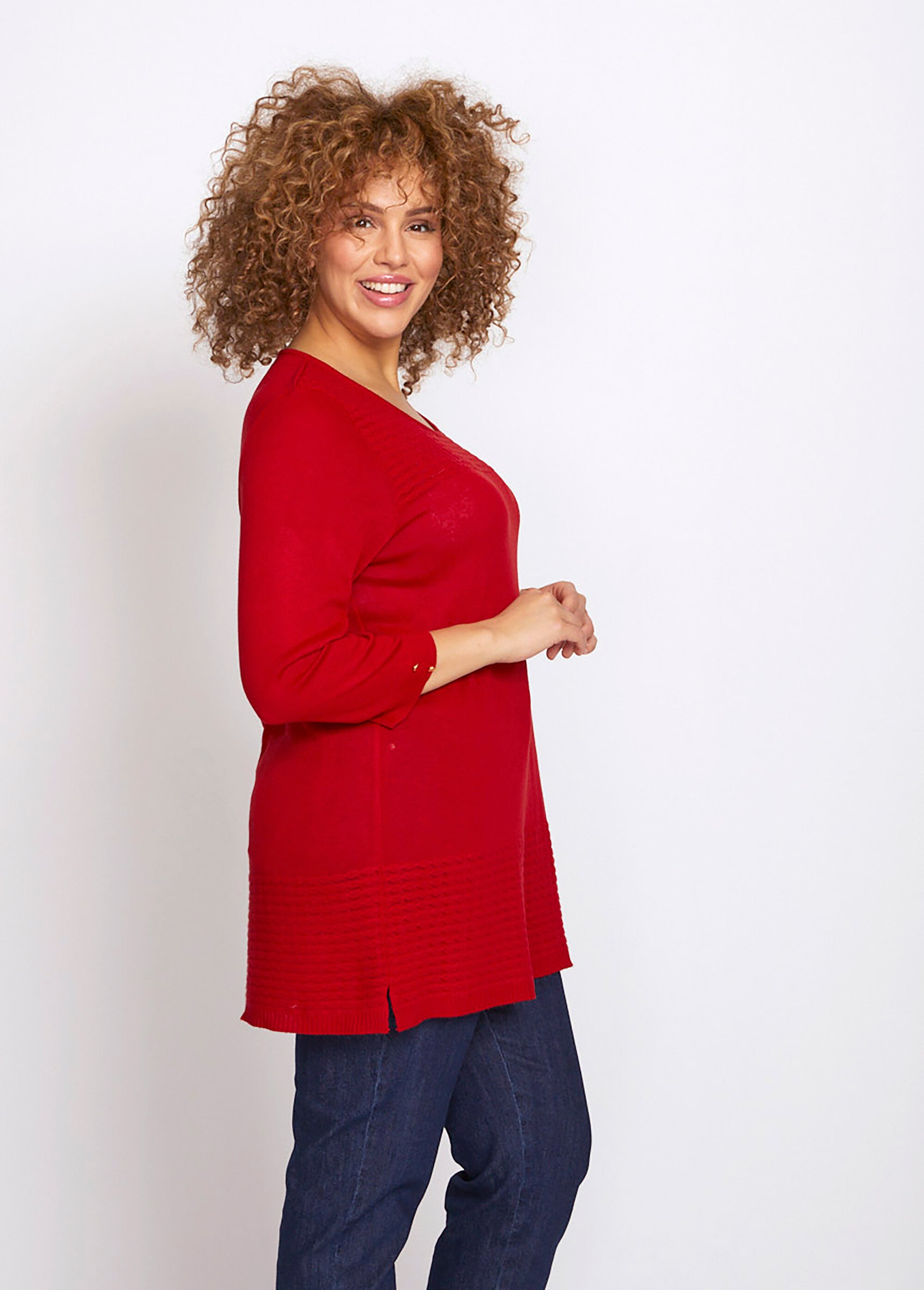 Pull-tunique manches 3/4 maille fantaisie Femme Grande Taille Rouge MISTIGRI DR1