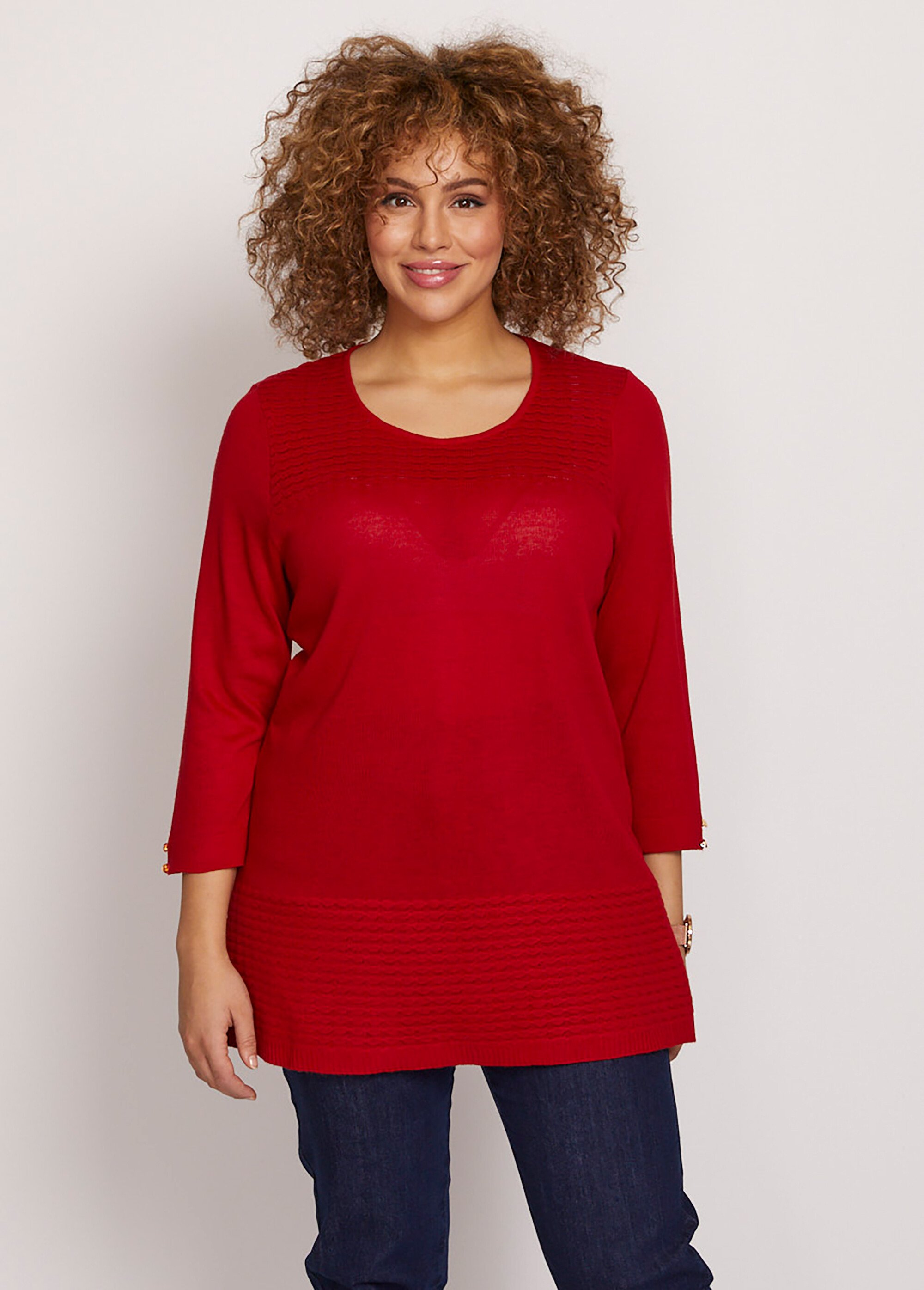 Pull-tunique manches 3/4 maille fantaisie