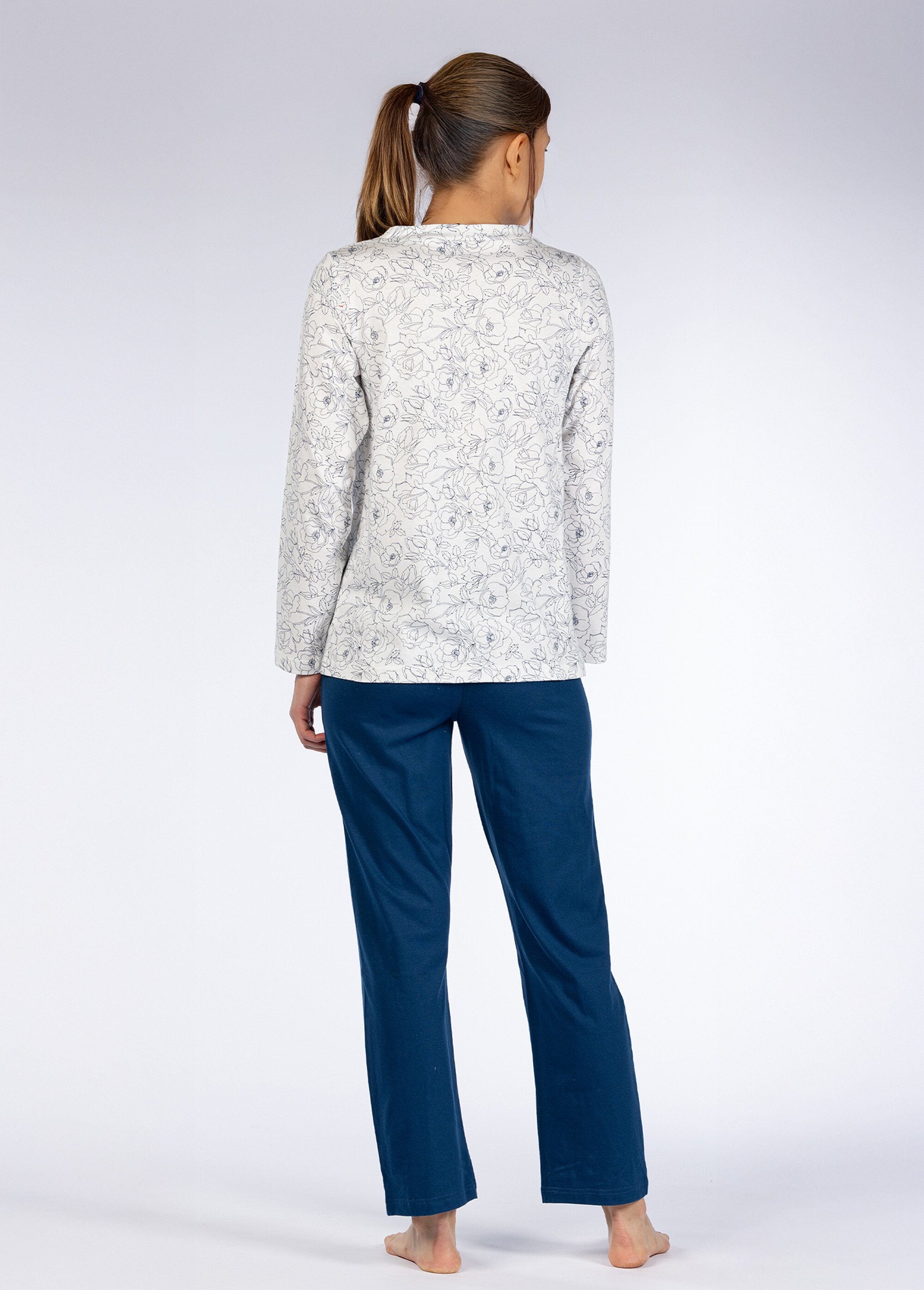 Pyjama manches longues détail col Femme Bleu CTMBE.BROD.PYGT DO1