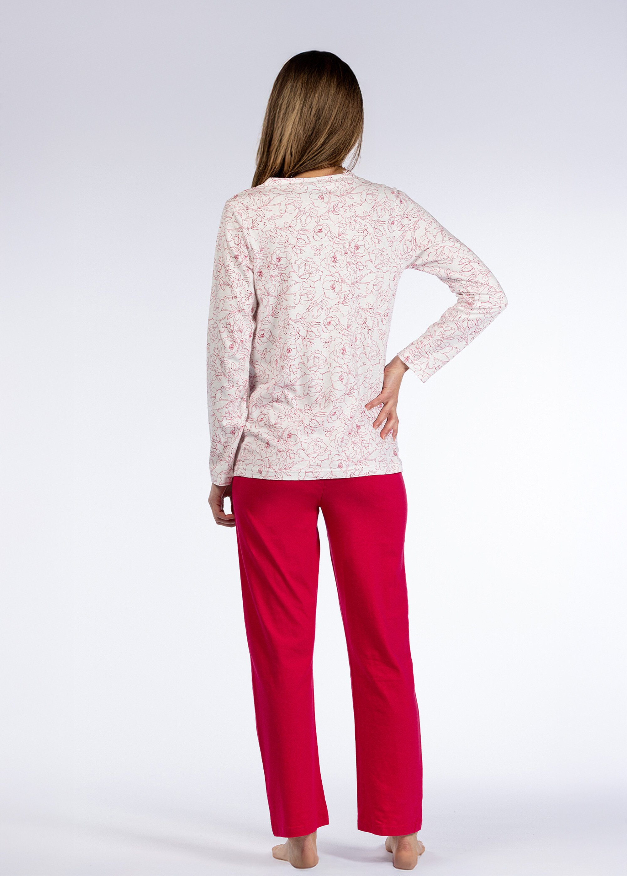 Pyjama manches longues détail col Femme Rose CTMBE.BROD.PYGT DO1