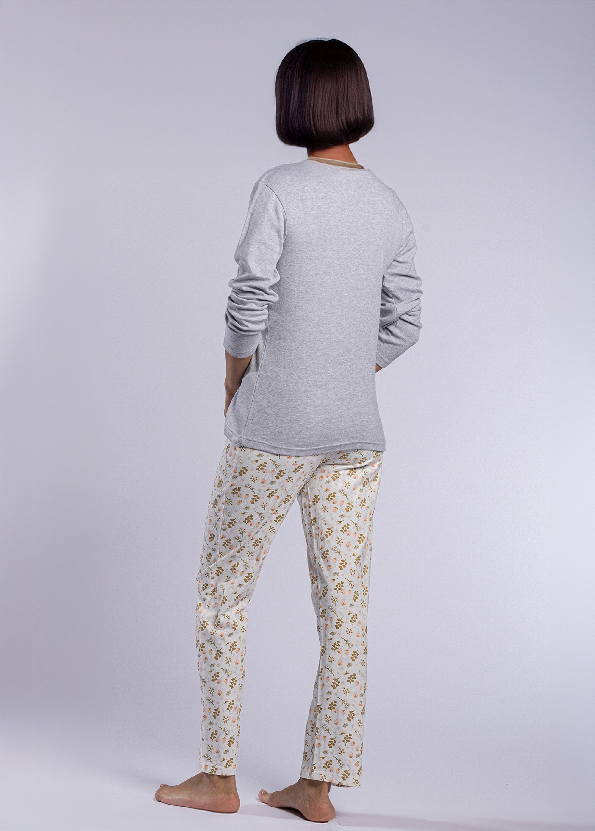 Pyjama manches longues motif placé Femme Gris CTMBE.COT.PYKGT DO1