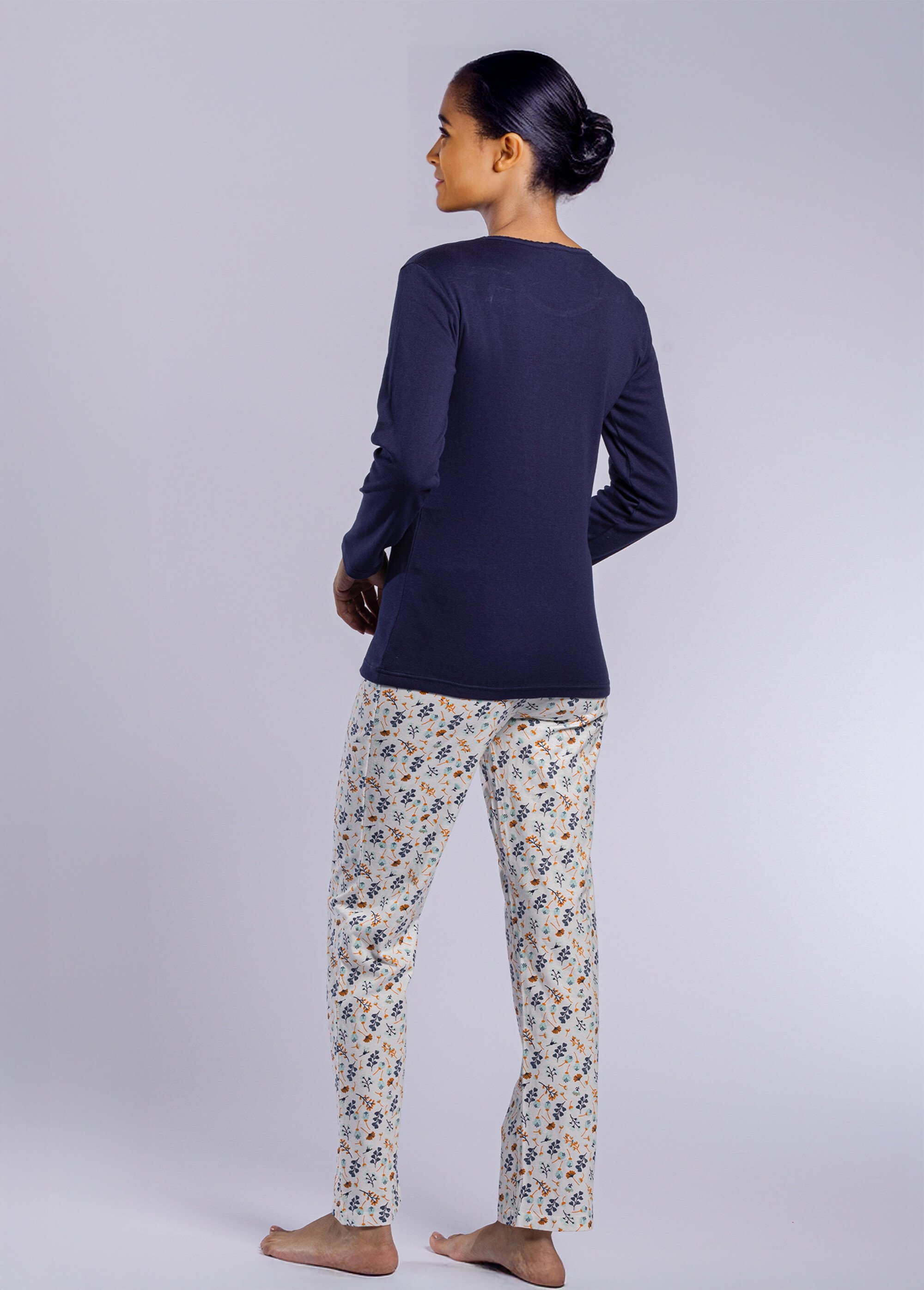 Pyjama manches longues motif placé Femme Bleu CTMBE.COT.PYKGT DO1