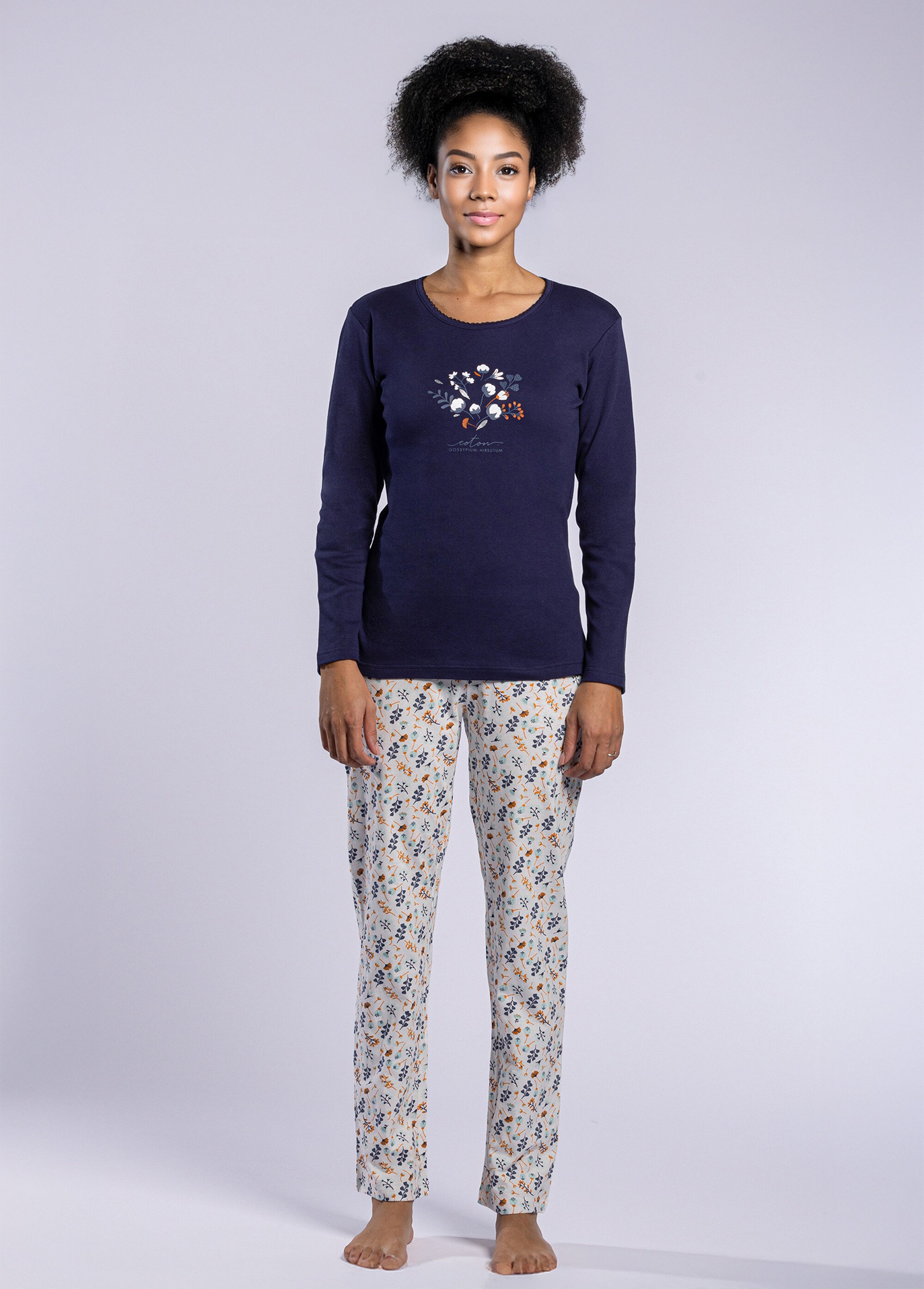 Pyjama manches longues motif placé Femme Bleu CTMBE.COT.PYKGT FA1