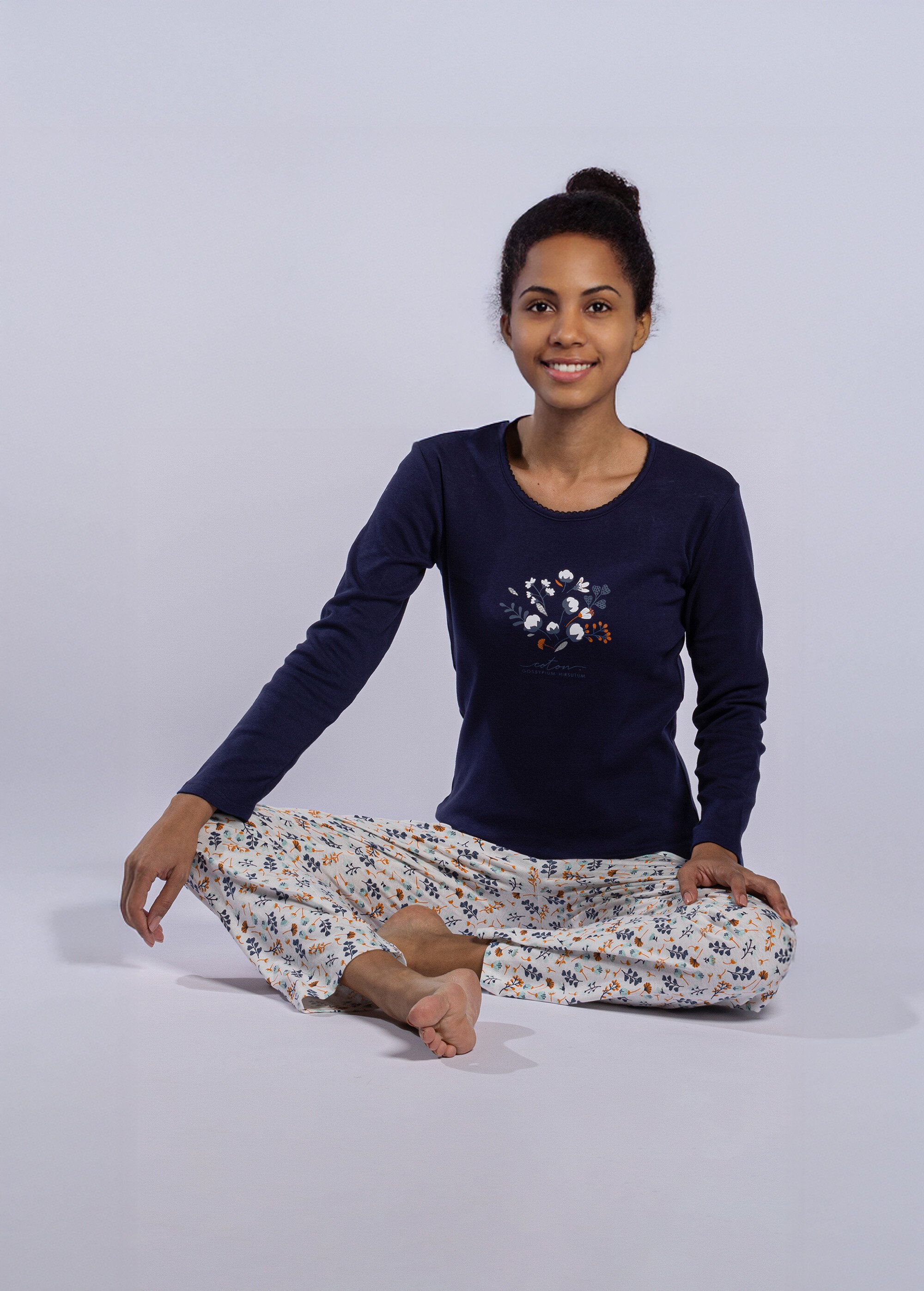 Pyjama manches longues motif placé Femme Bleu CTMBE.COT.PYKGT SI1