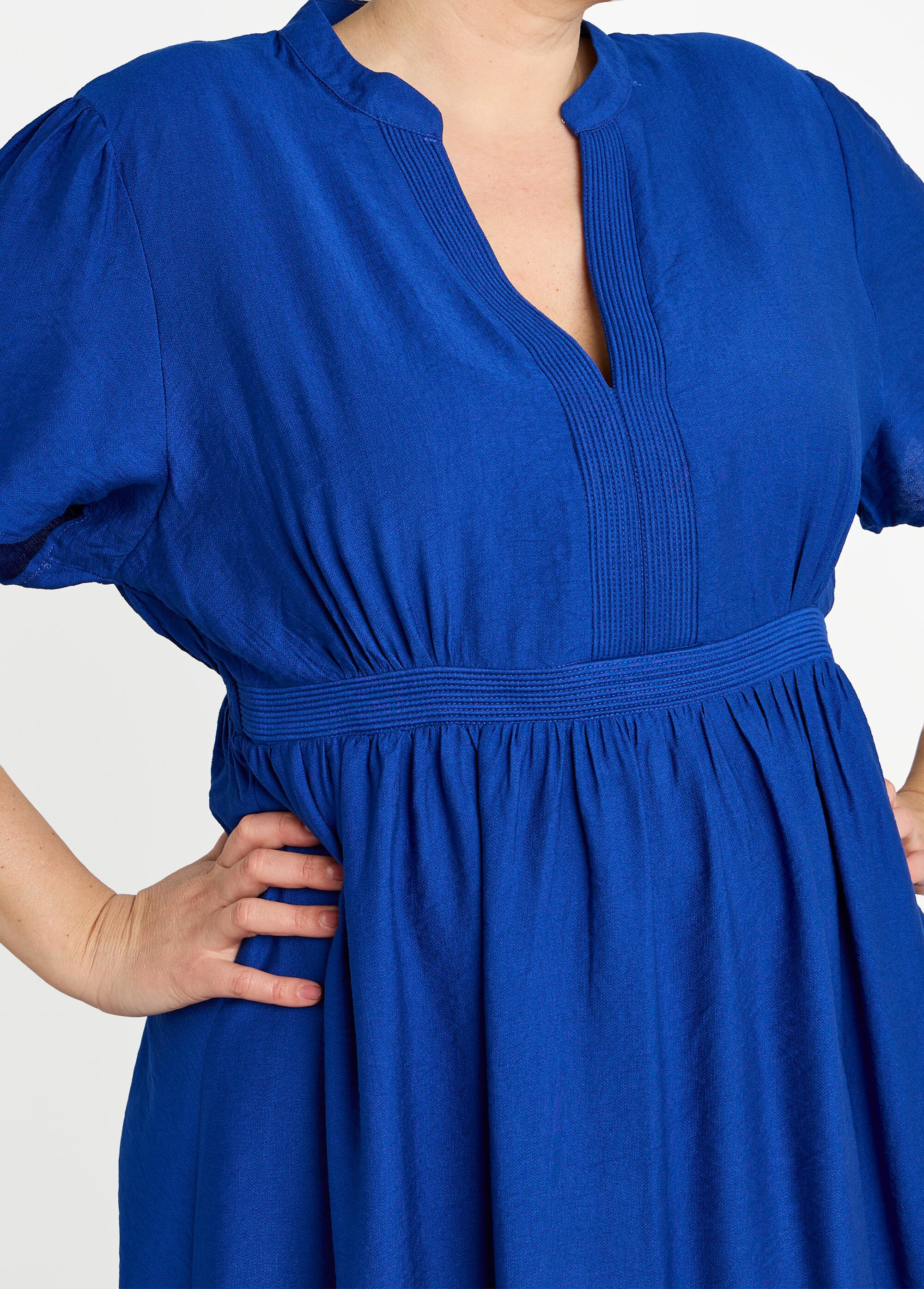 Robe longue surpiqures encolure + taille Femme Grande Taille Bleu MA-M1158-2196 DE1