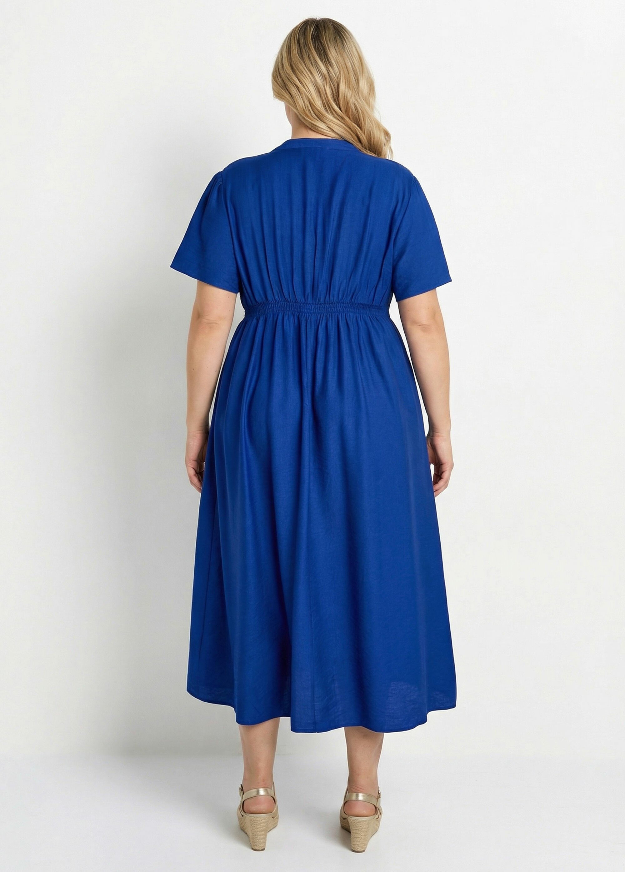 Robe longue surpiqures encolure + taille Femme Grande Taille Bleu MA-M1158-2196 DO1