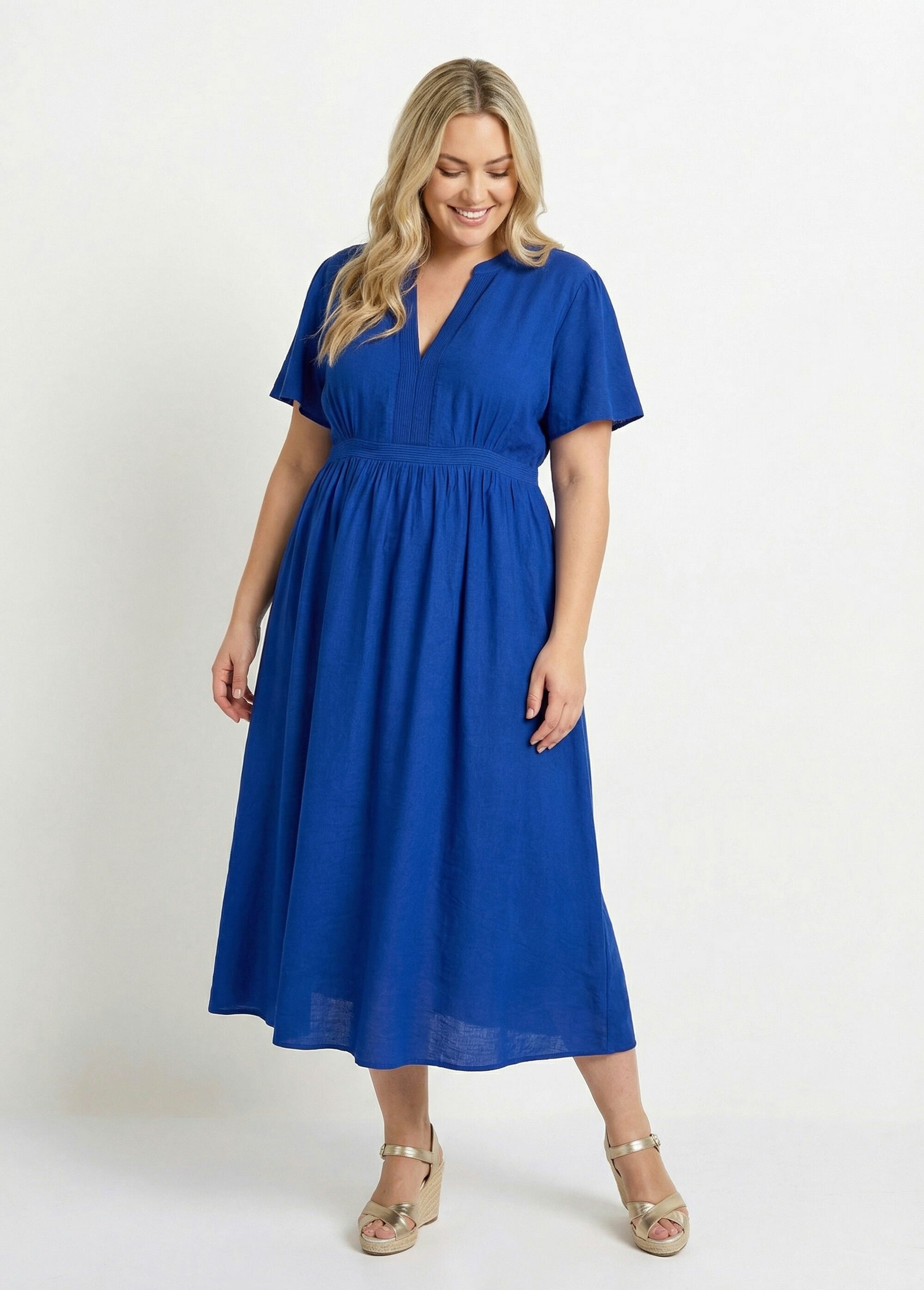 Robe longue surpiqures encolure + taille Femme Grande Taille Bleu MA-M1158-2196 FA1