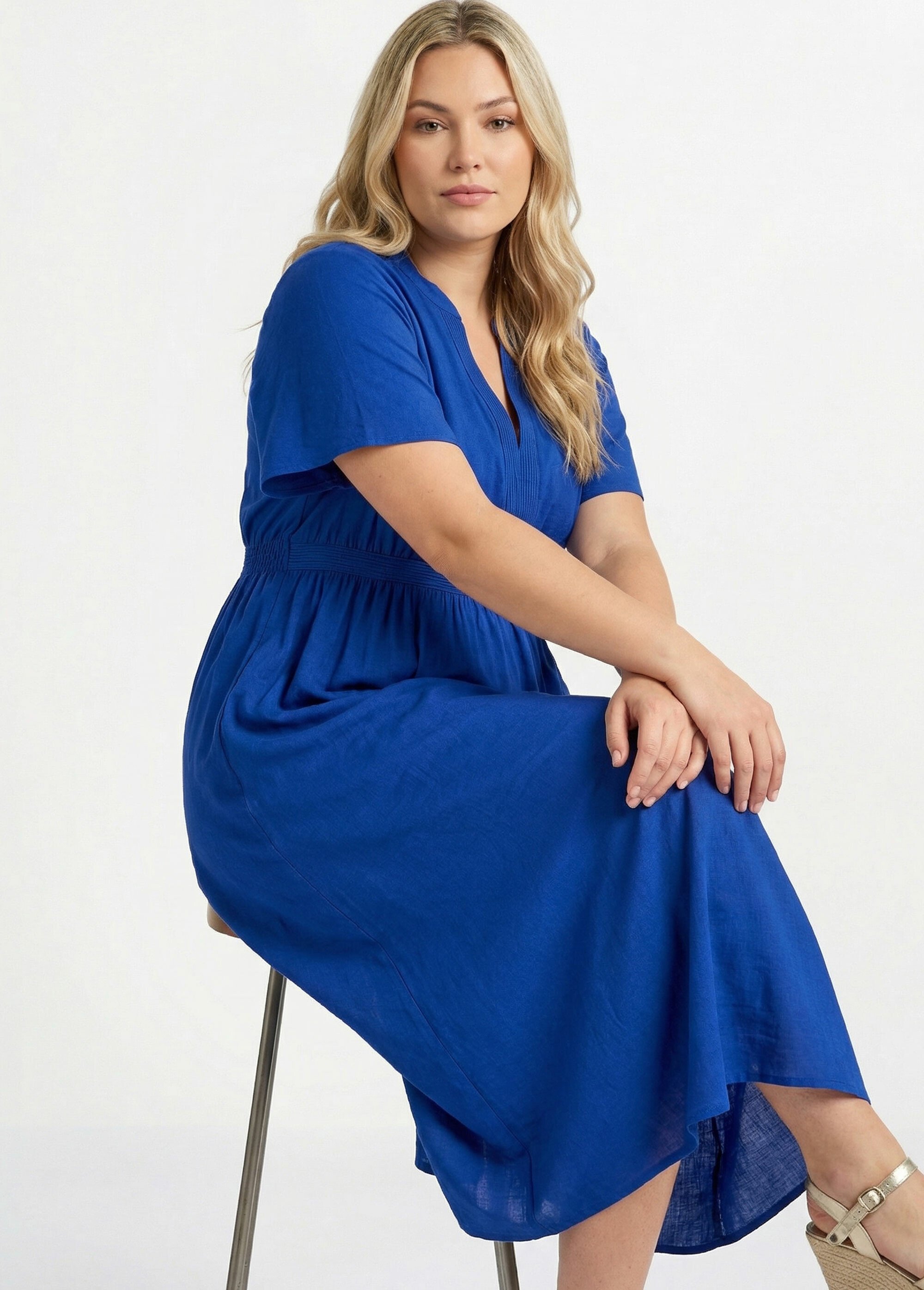 Robe longue surpiqures encolure + taille Femme Grande Taille Bleu MA-M1158-2196 MV1