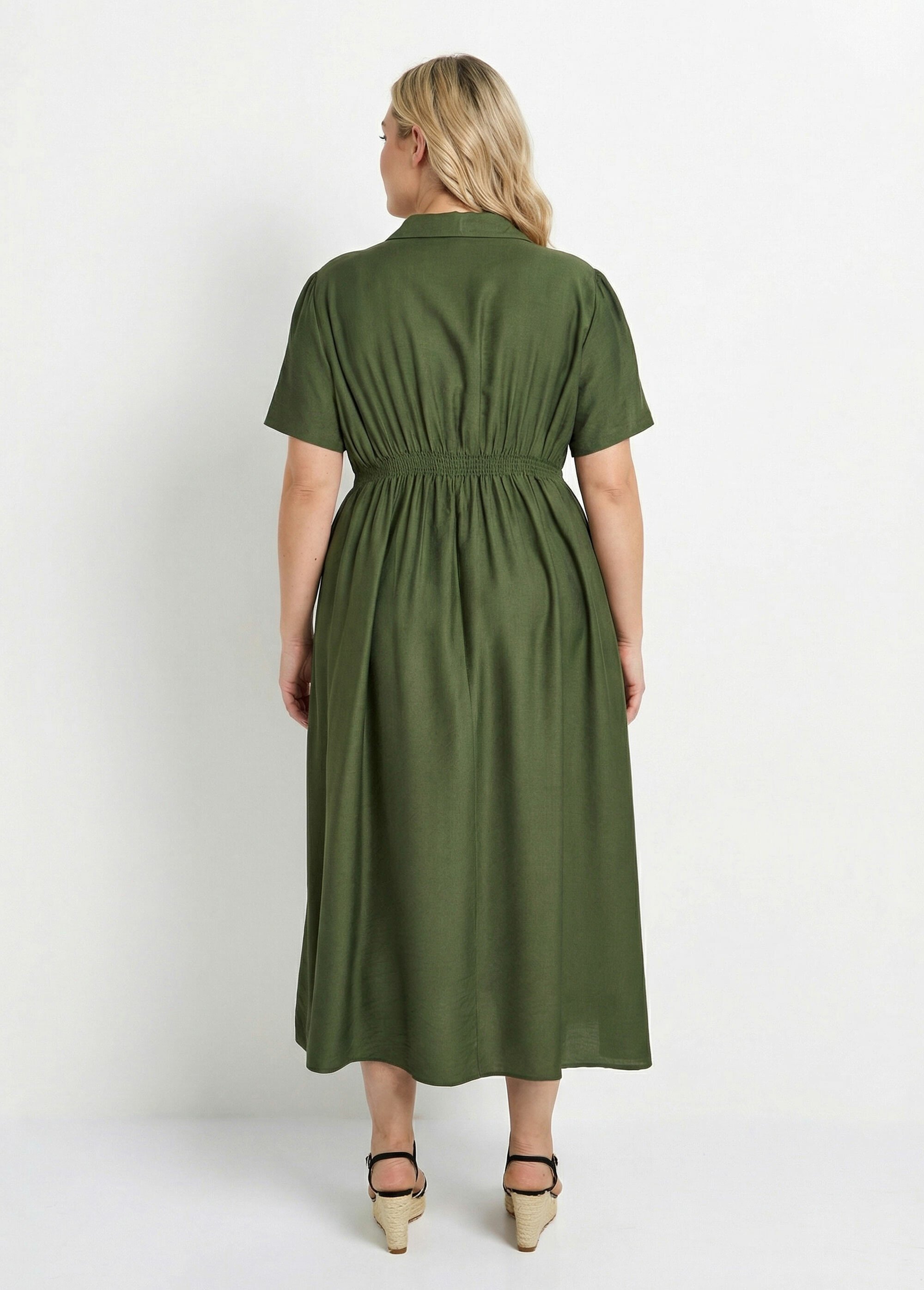 Robe longue surpiqures encolure + taille Femme Grande Taille Vert MA-M1158-2196 DO1