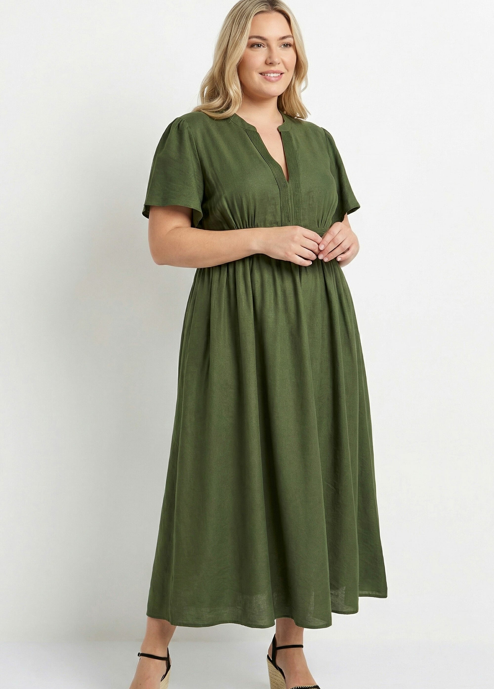 Robe longue surpiqures encolure + taille Femme Grande Taille Vert MA-M1158-2196 MV1