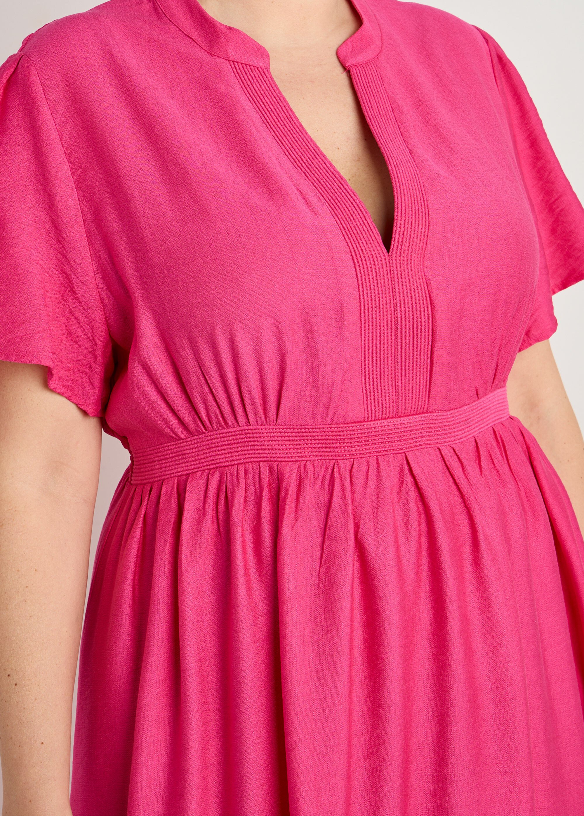 Robe longue surpiqures encolure + taille Femme Grande Taille Rose MA-M1158-2196 DE1