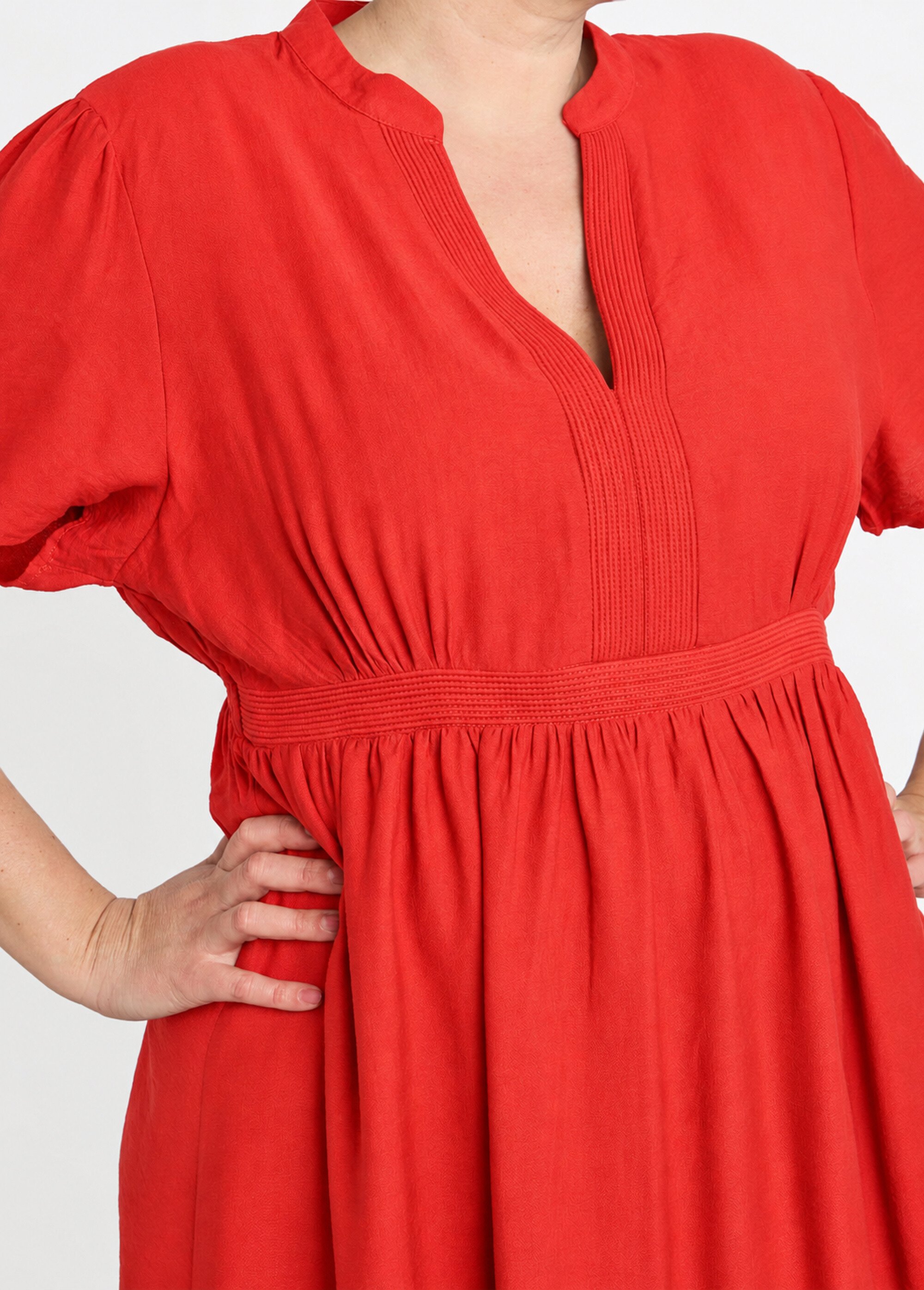 Robe longue surpiqures encolure + taille Femme Grande Taille Rouge MA-M1158-2196 DE1
