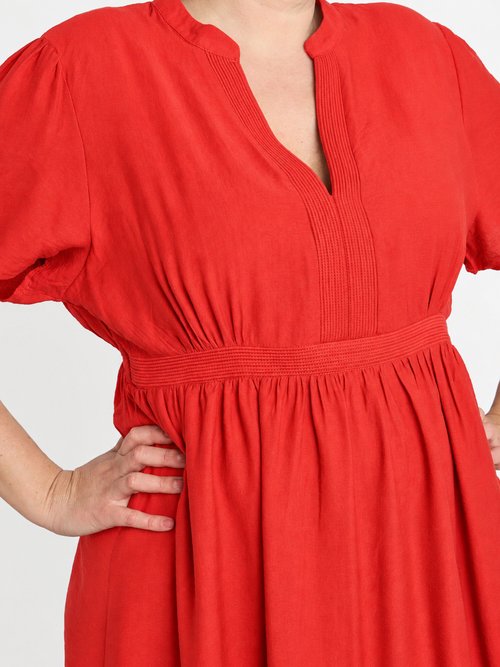 Robe longue surpiqures encolure + taille Femme Grande Taille Rouge MA-M1158-2196 DE1