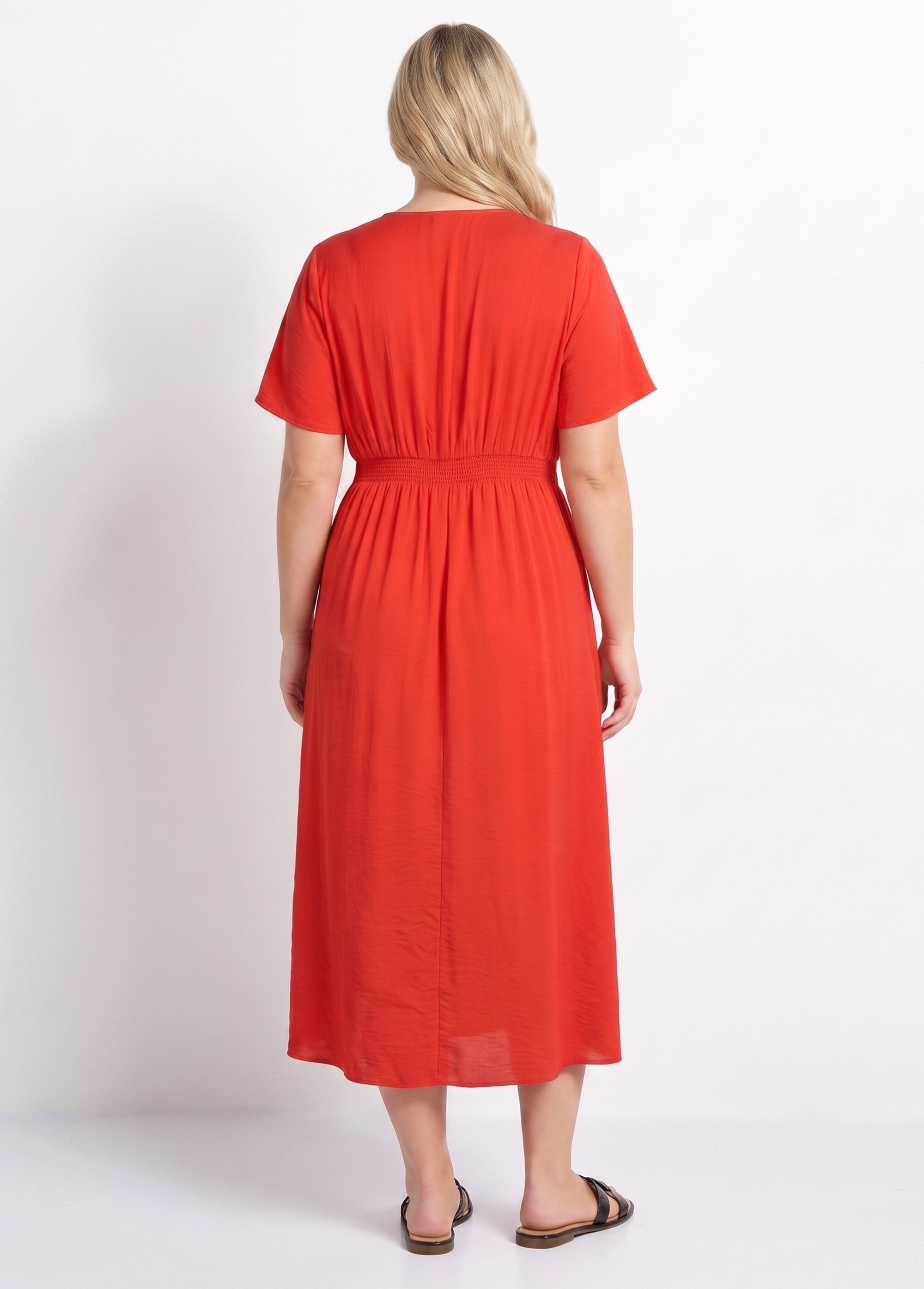 Robe longue surpiqures encolure + taille Femme Grande Taille Rouge MA-M1158-2196 DO1