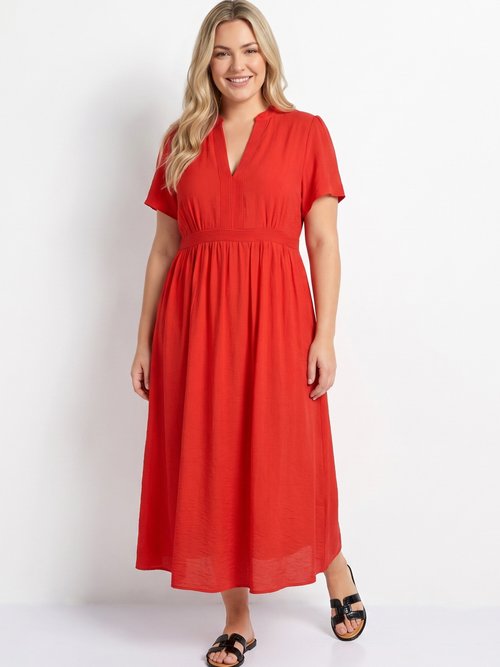 Robe longue surpiqures encolure + taille Femme Grande Taille Rouge MA-M1158-2196 FA1