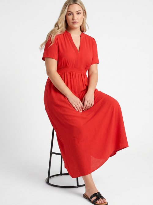 Robe longue surpiqures encolure + taille Femme Grande Taille Rouge MA-M1158-2196 MV1