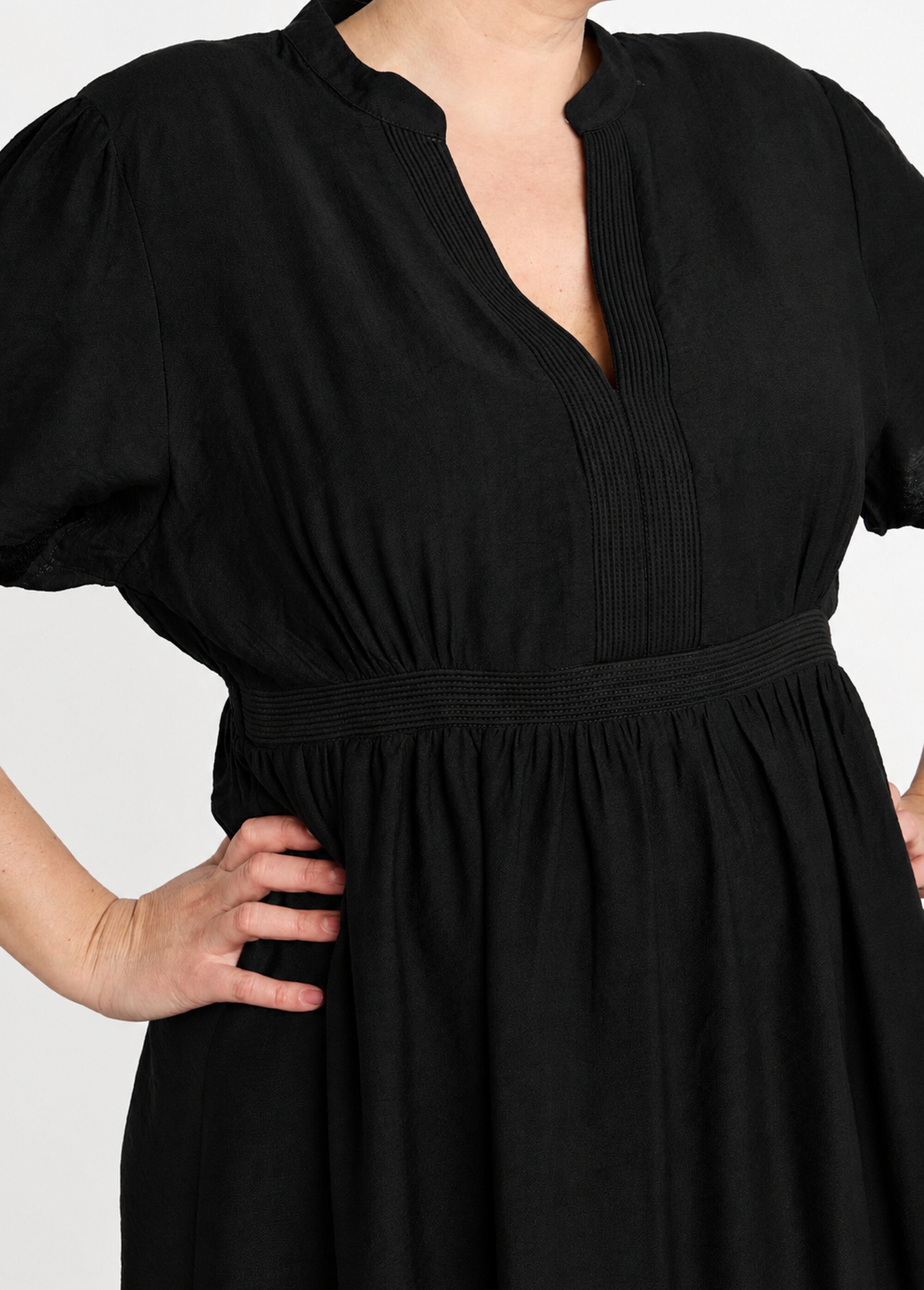 Robe longue surpiqures encolure + taille Femme Grande Taille Noir MA-M1158-2196 DE1