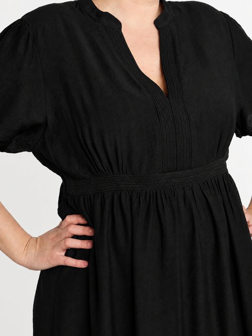 Robe longue surpiqures encolure + taille Femme Grande Taille Noir MA-M1158-2196 DE1