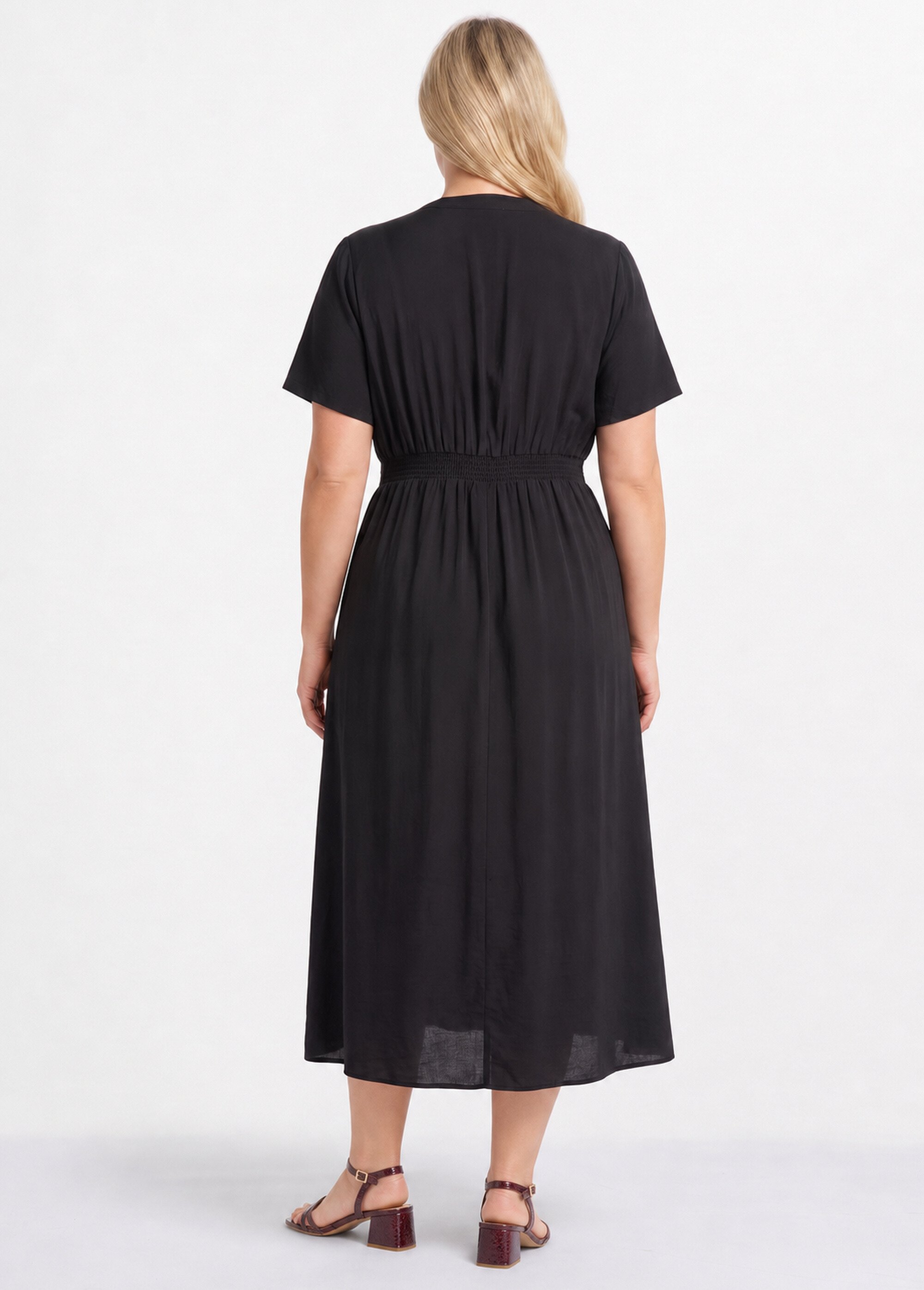 Robe longue surpiqures encolure + taille Femme Grande Taille Noir MA-M1158-2196 DO1