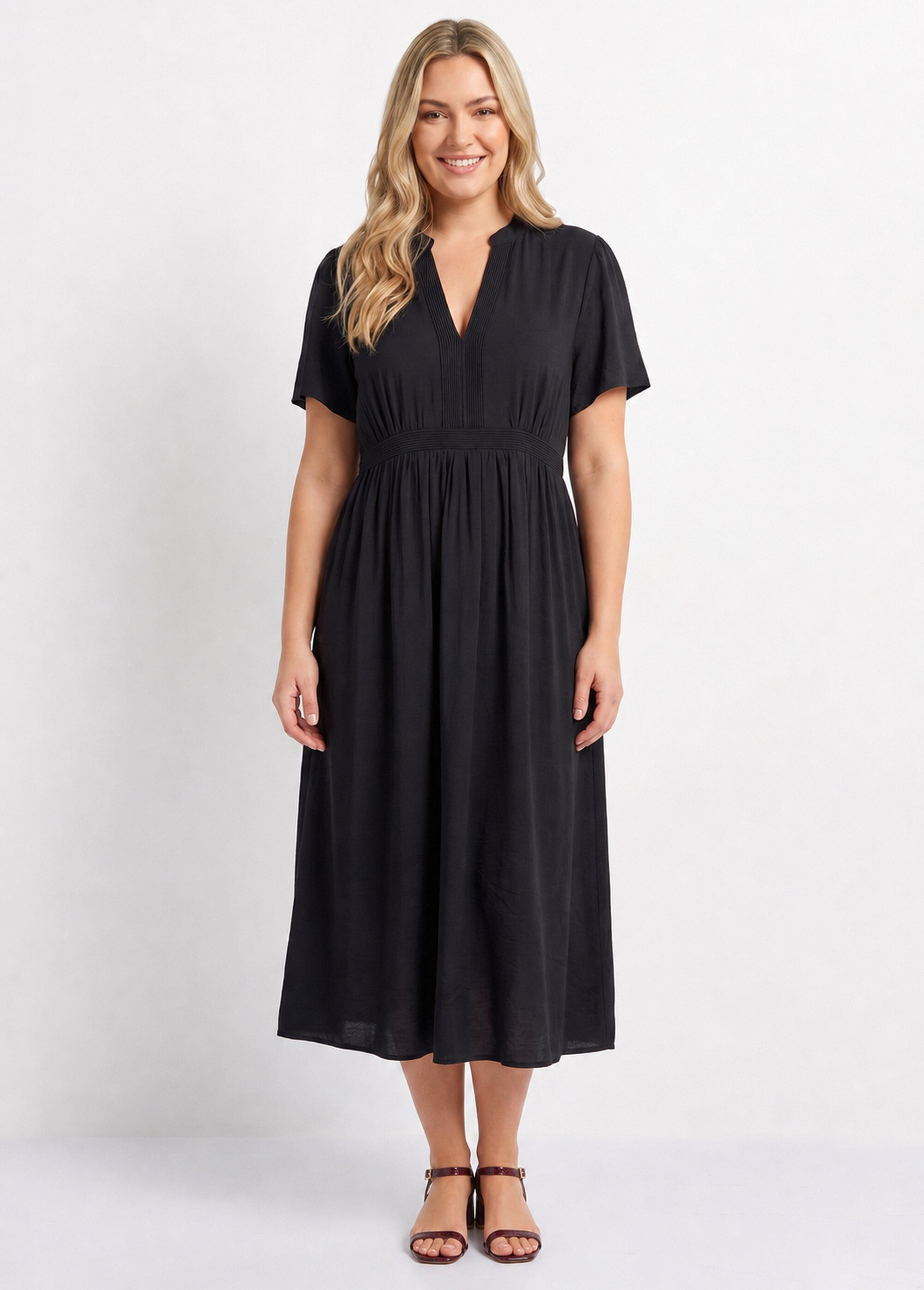Robe longue surpiqures encolure + taille Femme Grande Taille Noir MA-M1158-2196 FA1