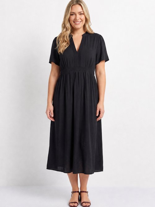 Robe longue surpiqures encolure + taille Femme Grande Taille Noir MA-M1158-2196 FA1