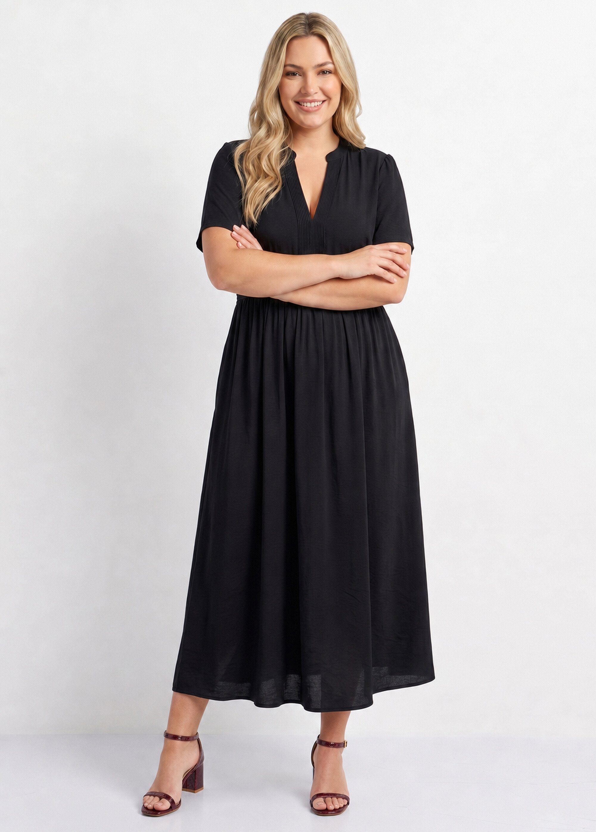 Robe longue surpiqures encolure + taille Femme Grande Taille Noir MA-M1158-2196 MV1