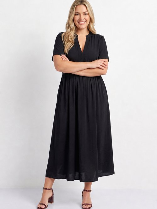 Robe longue surpiqures encolure + taille Femme Grande Taille Noir MA-M1158-2196 MV1