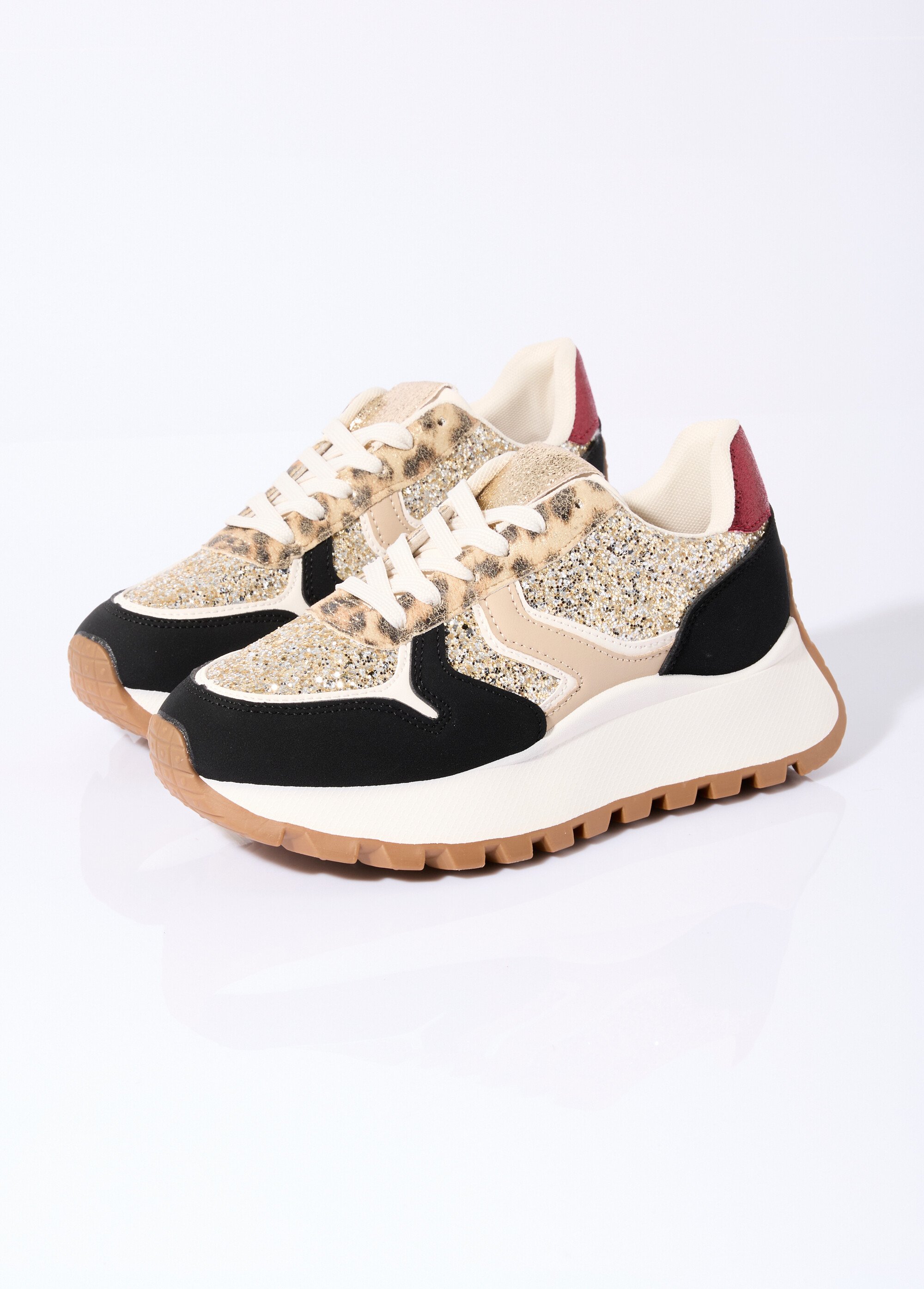 Sneakers paillettées semelle épaisse Femme Noir ERY9127 DE1