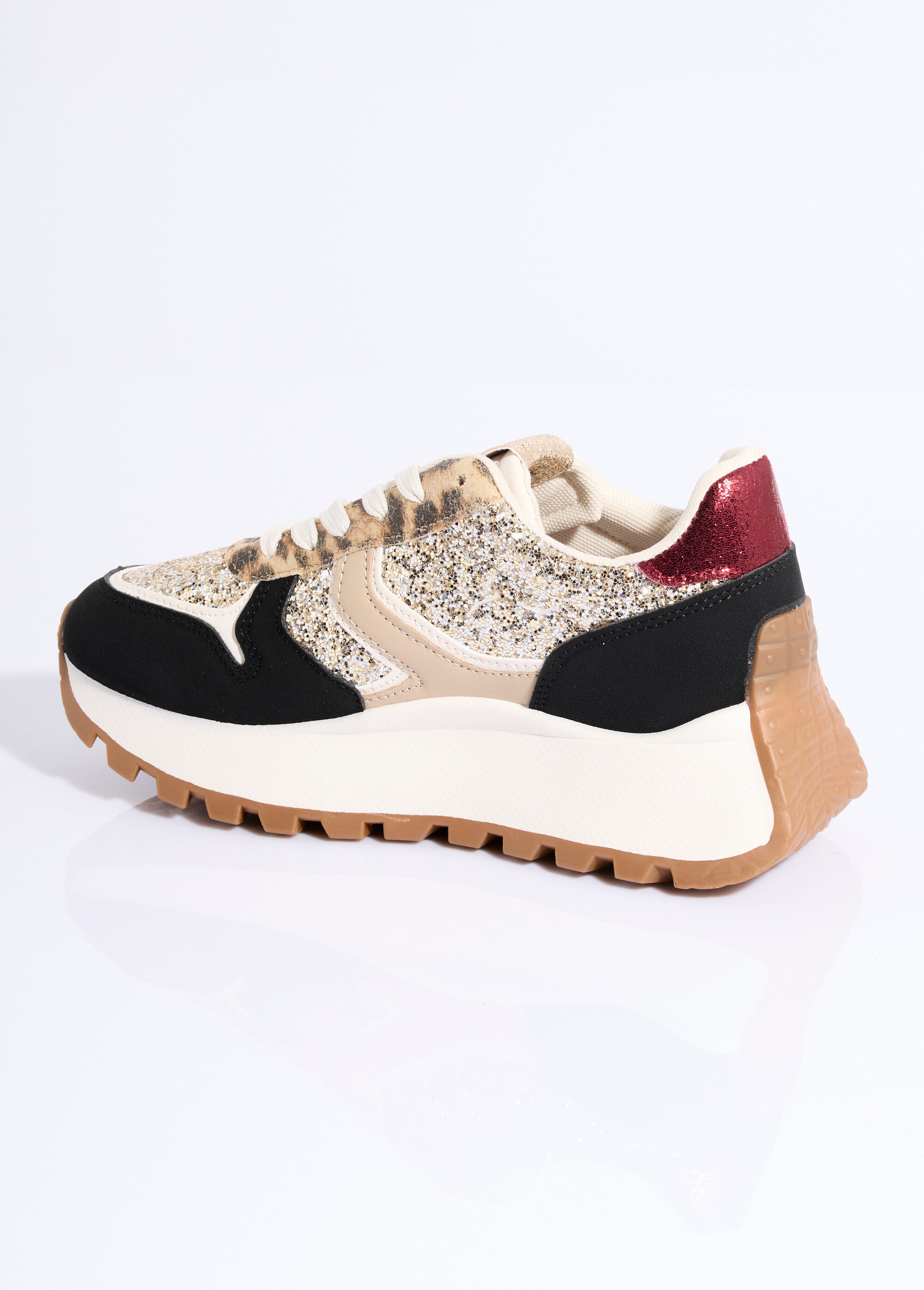 Sneakers paillettées semelle épaisse Femme Noir ERY9127 DO1