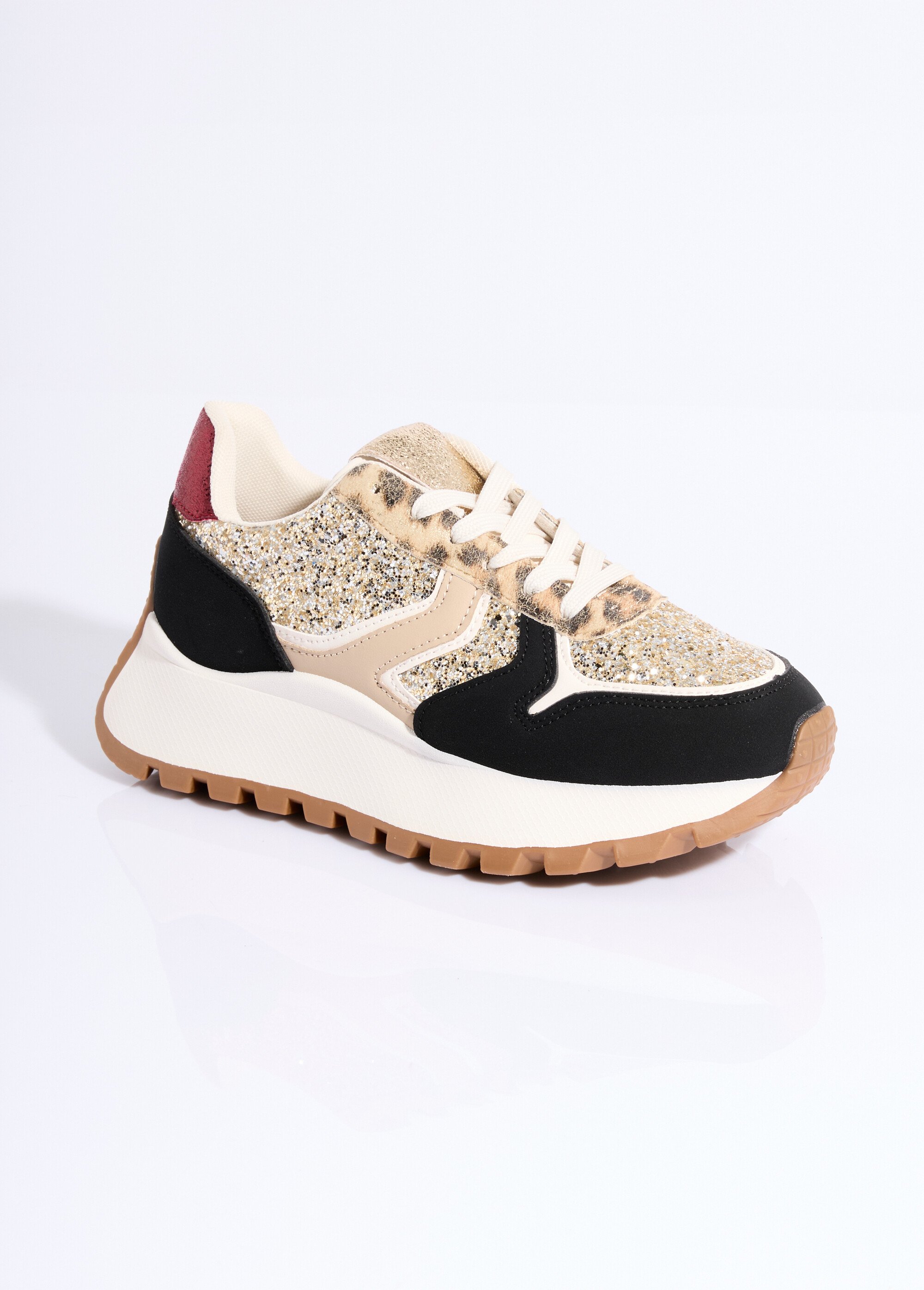 Sneakers paillettées semelle épaisse Femme Noir ERY9127 FA1