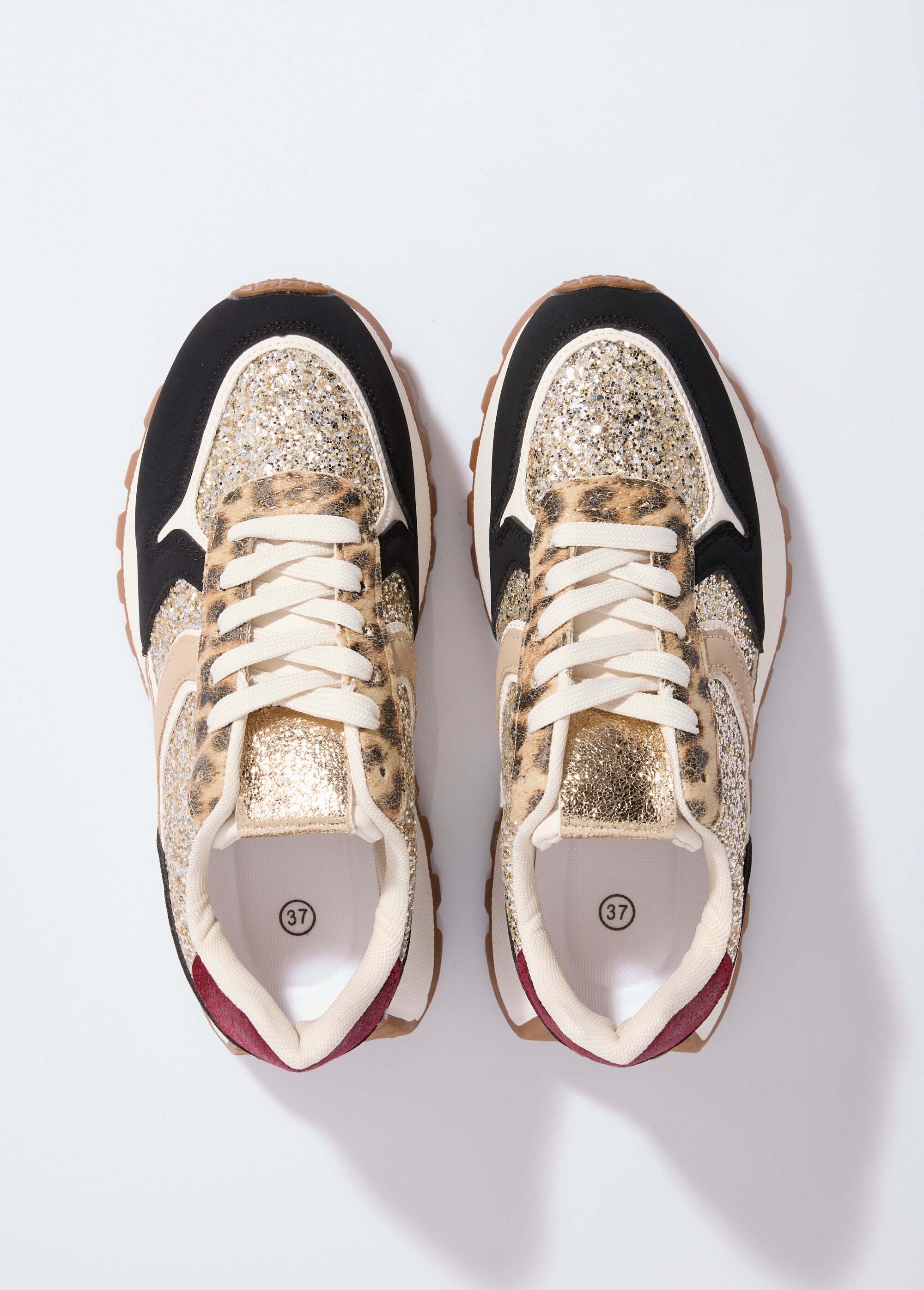 Sneakers paillettées semelle épaisse Femme Noir ERY9127 OV1