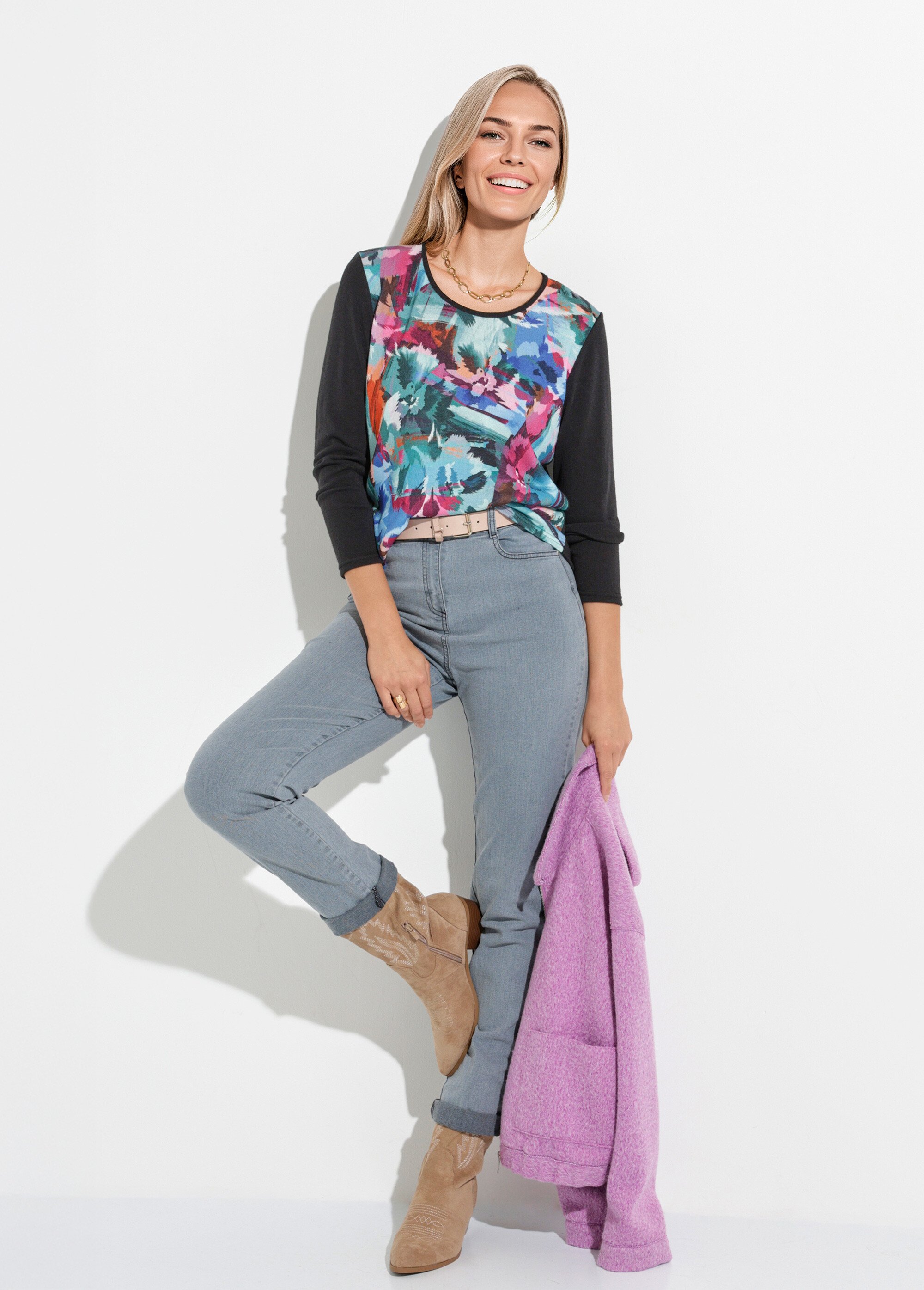 T-shirt chaud uni motif devant manches longues Femme MULTICOLORE CARLINA MV1
