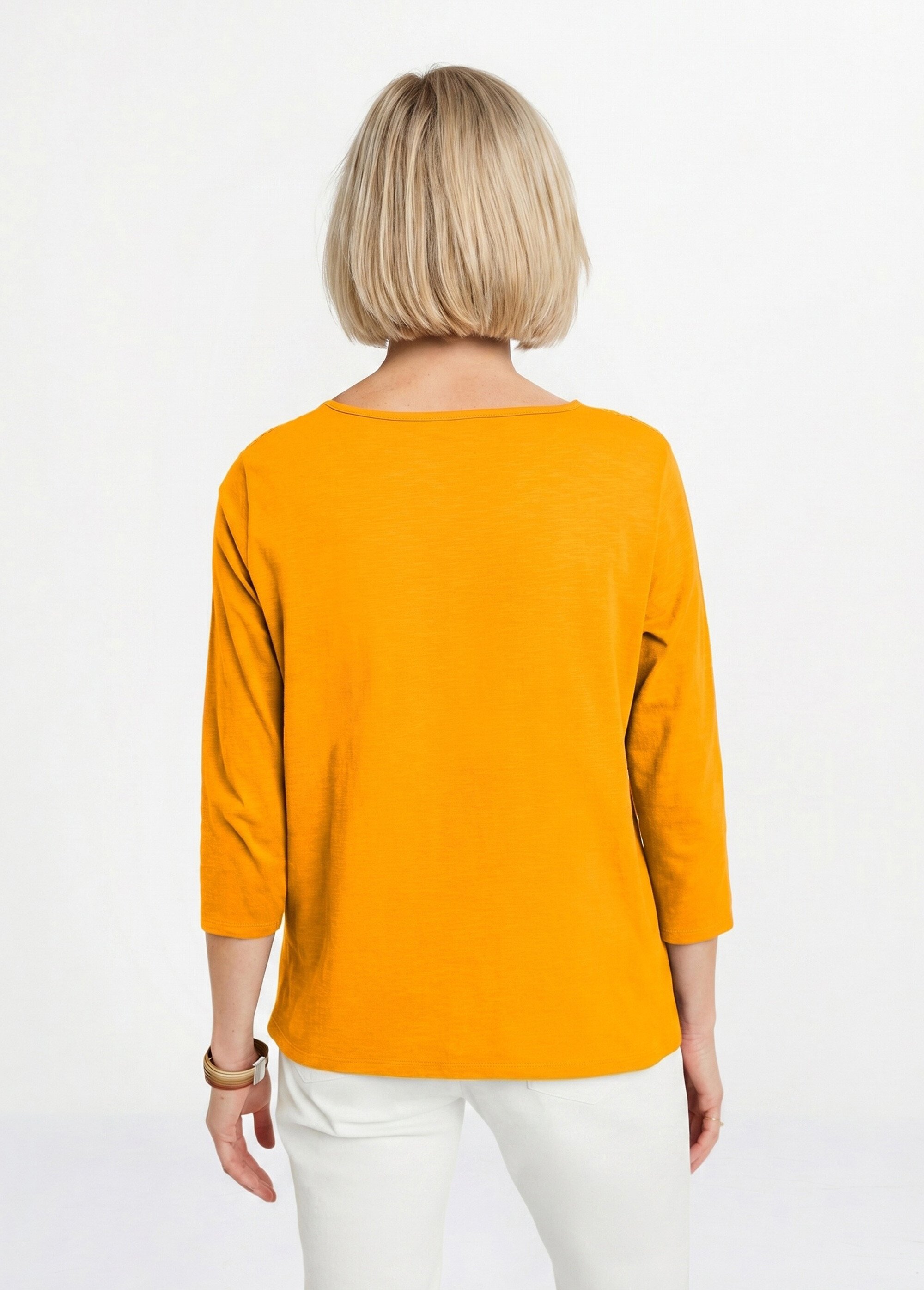 T-shirt coton et dentelle manches 3/4 Femme Jaune CENTAURE DO1