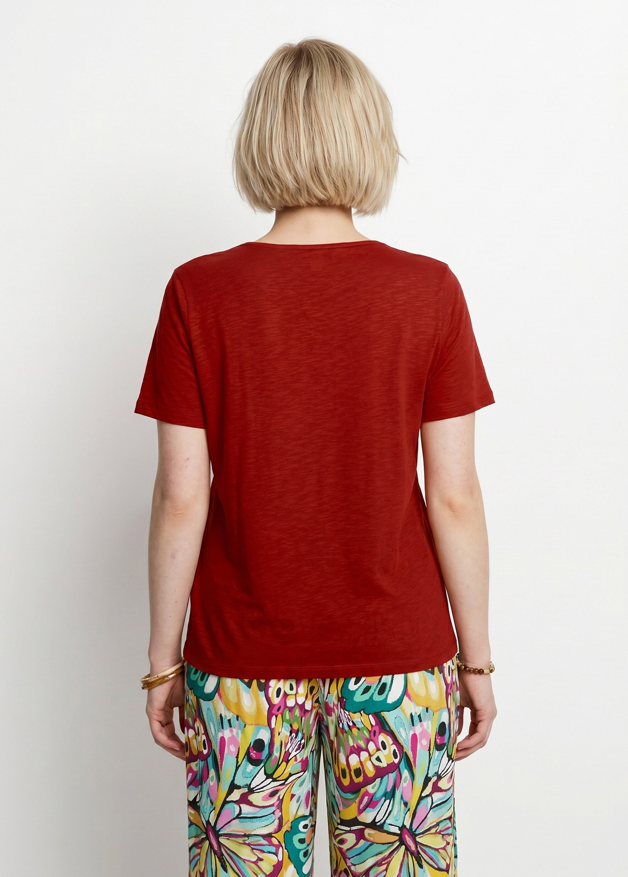 T-shirt coton maille flammée dentelle