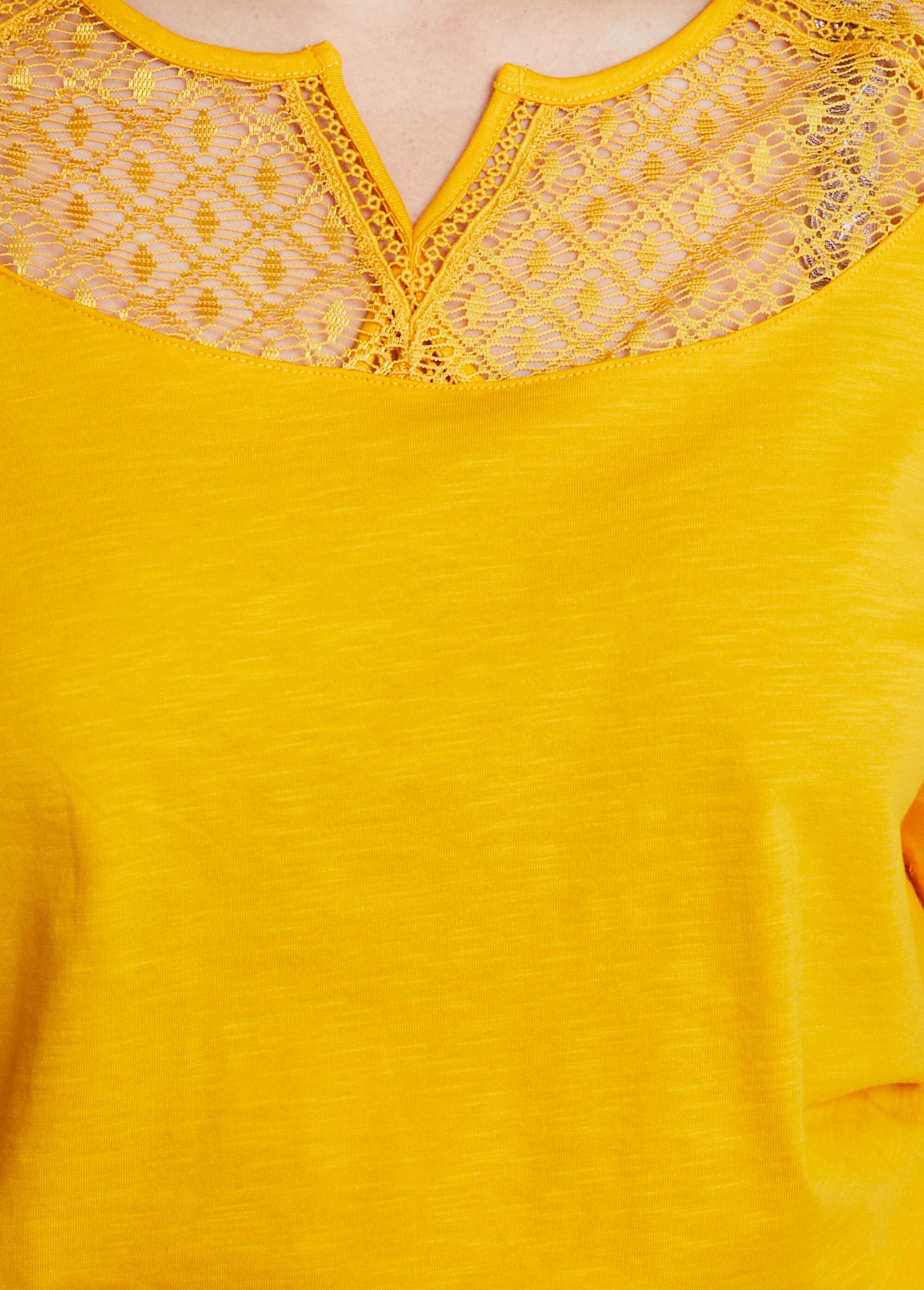 T-shirt coton maille flammée dentelle Femme Jaune CERISIER DE1
