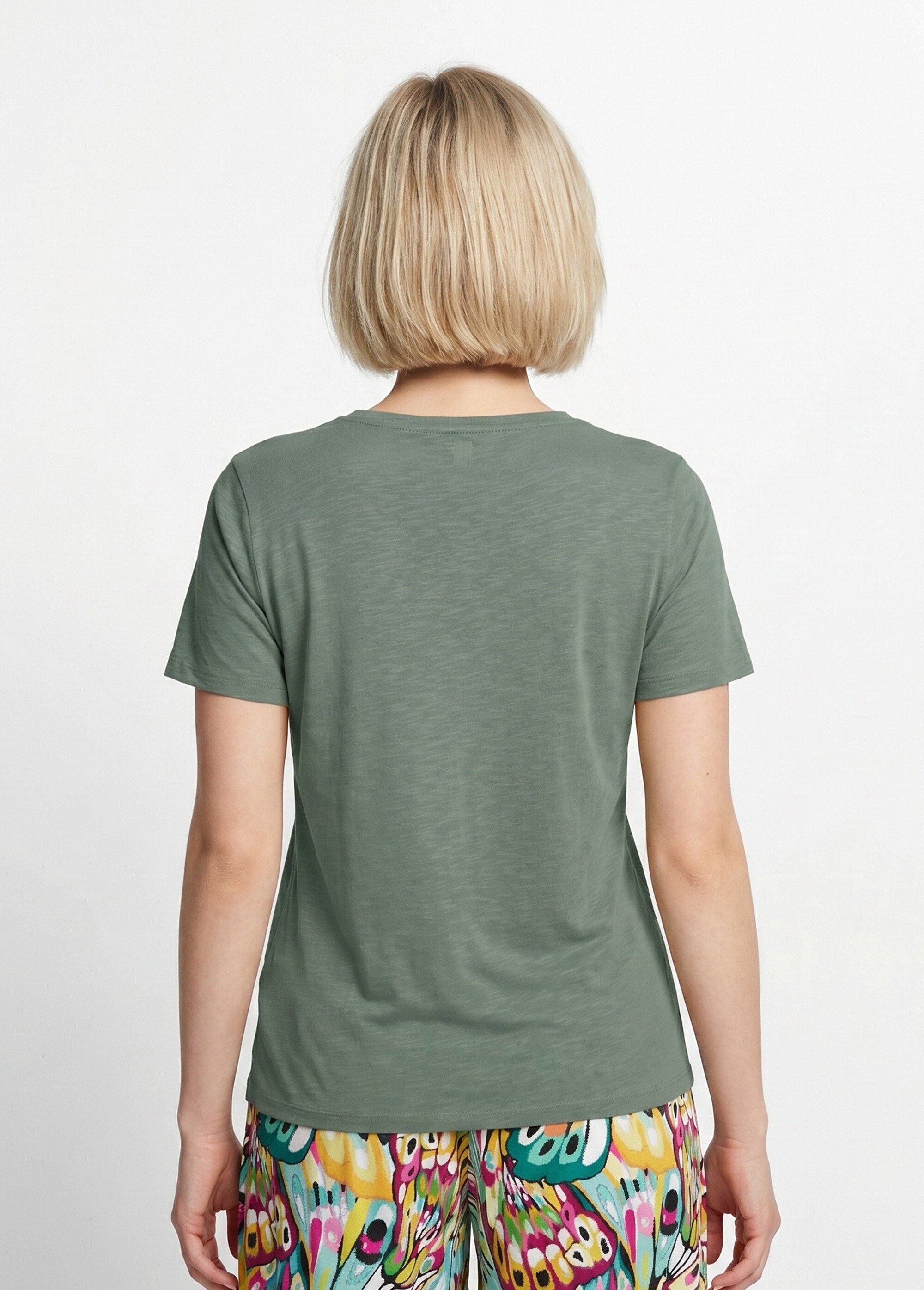 T-shirt coton maille flammée dentelle Femme Vert CERISIER DO1