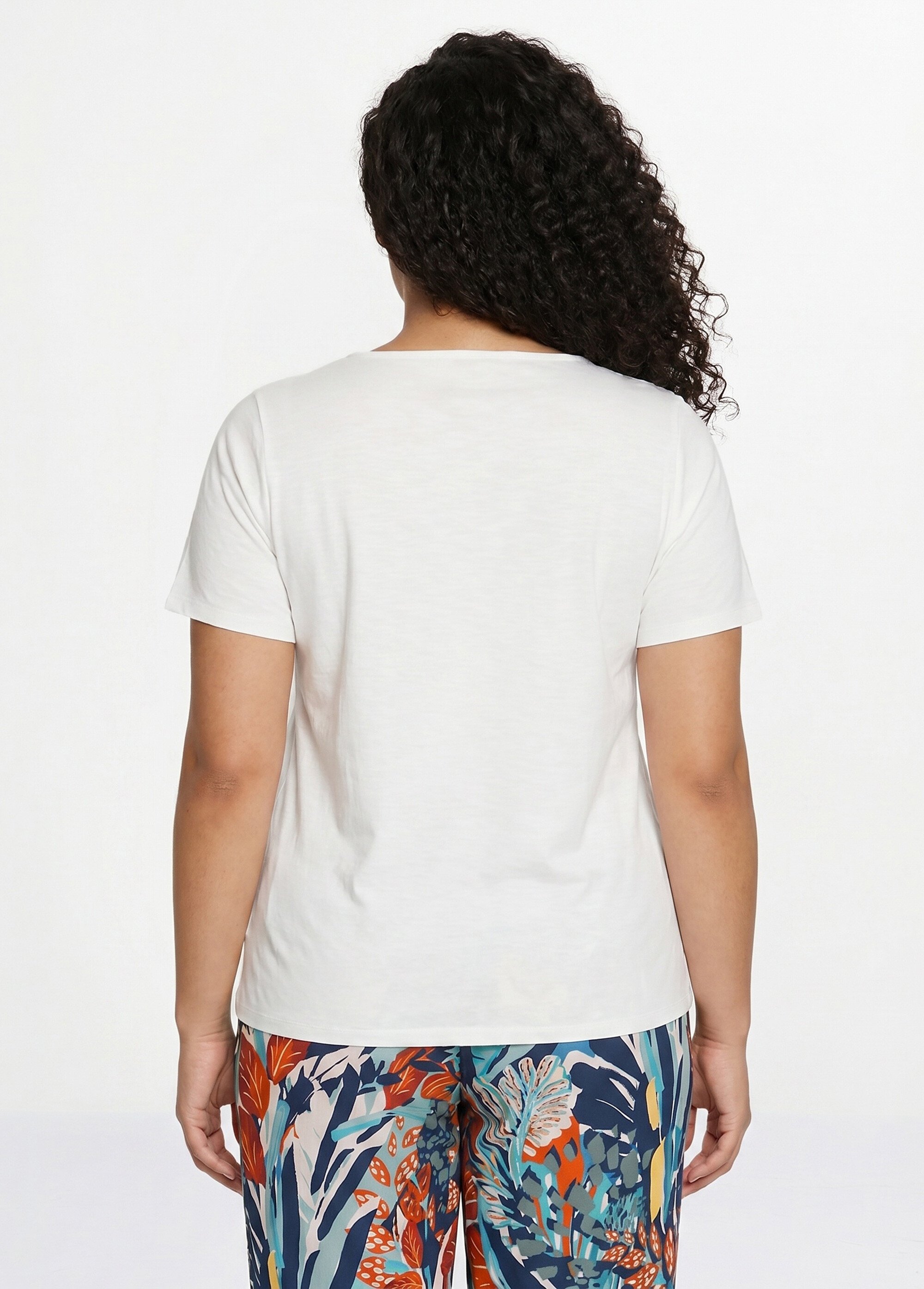 T-shirt coton maille flammée dentelle