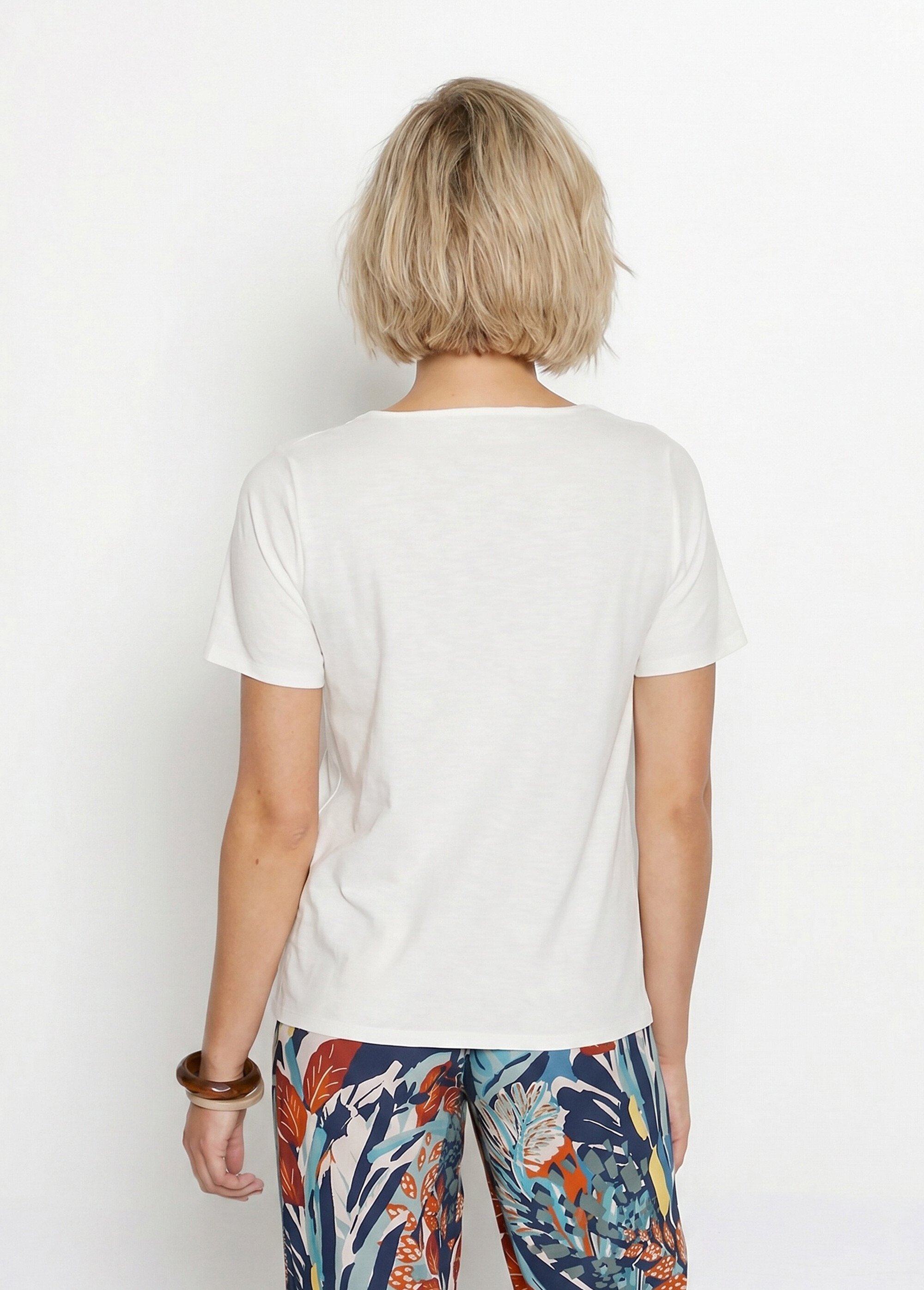 T-shirt coton maille flammée dentelle