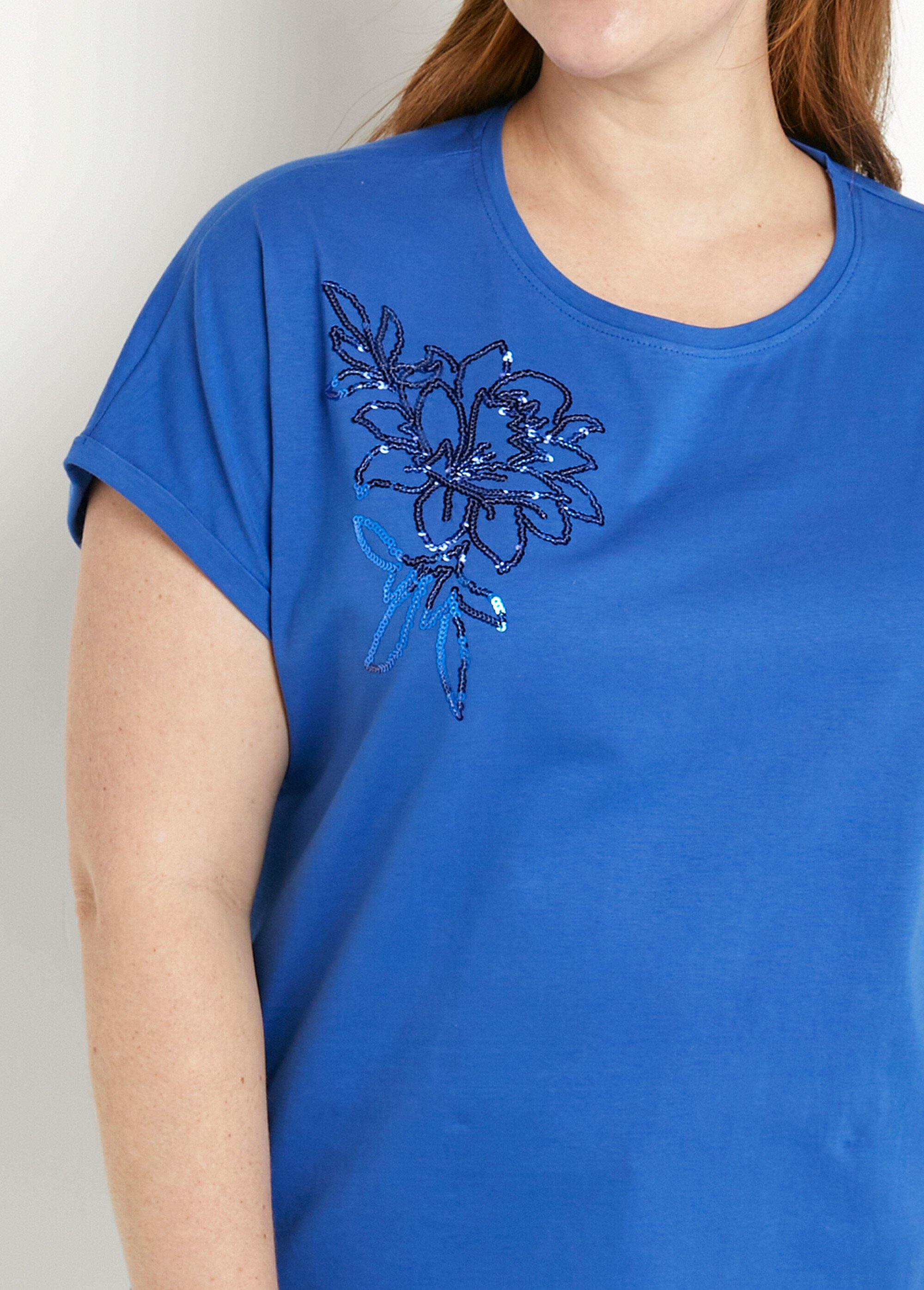T-shirt coton uni sequins manches courtes