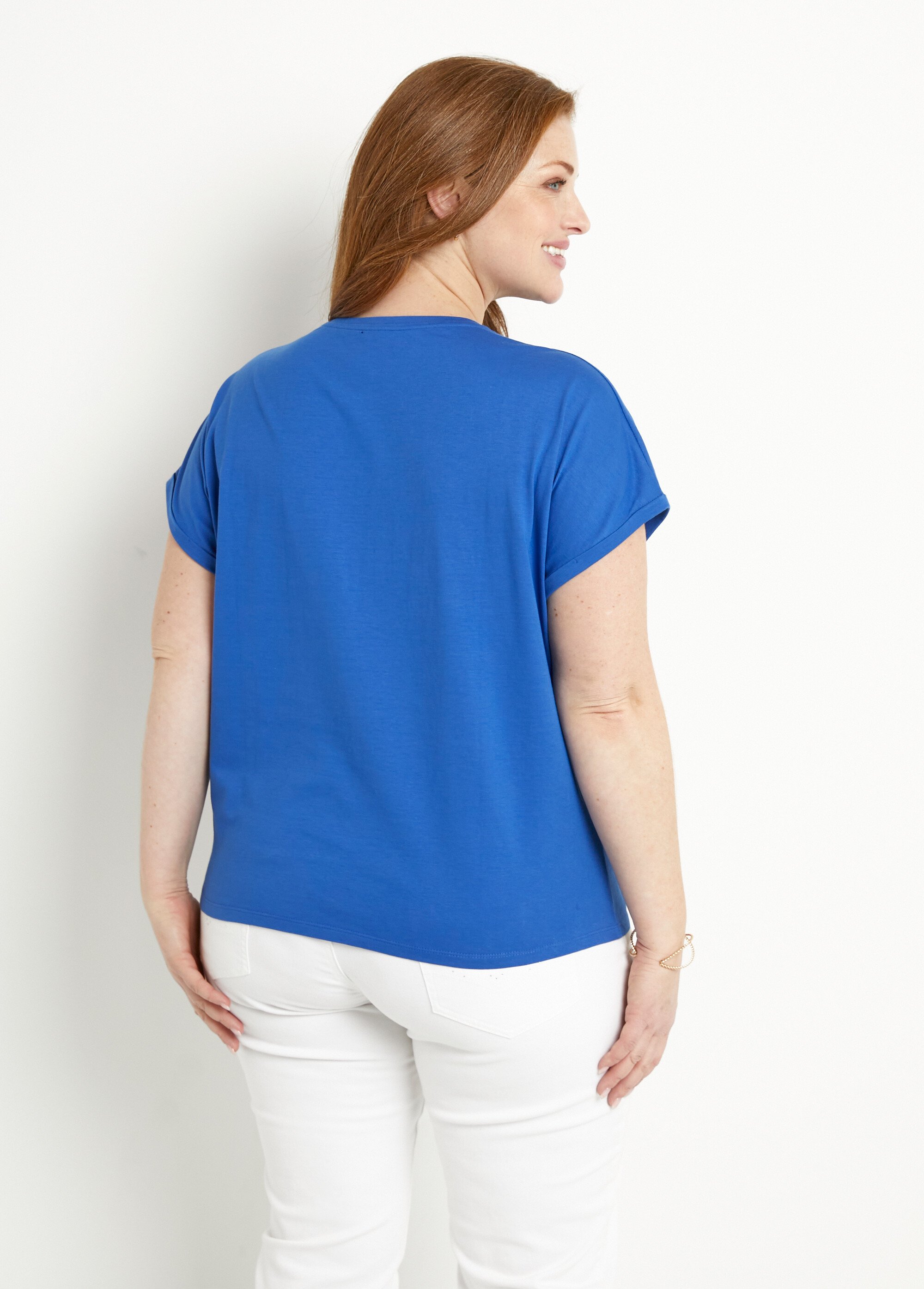 T-shirt coton uni sequins manches courtes