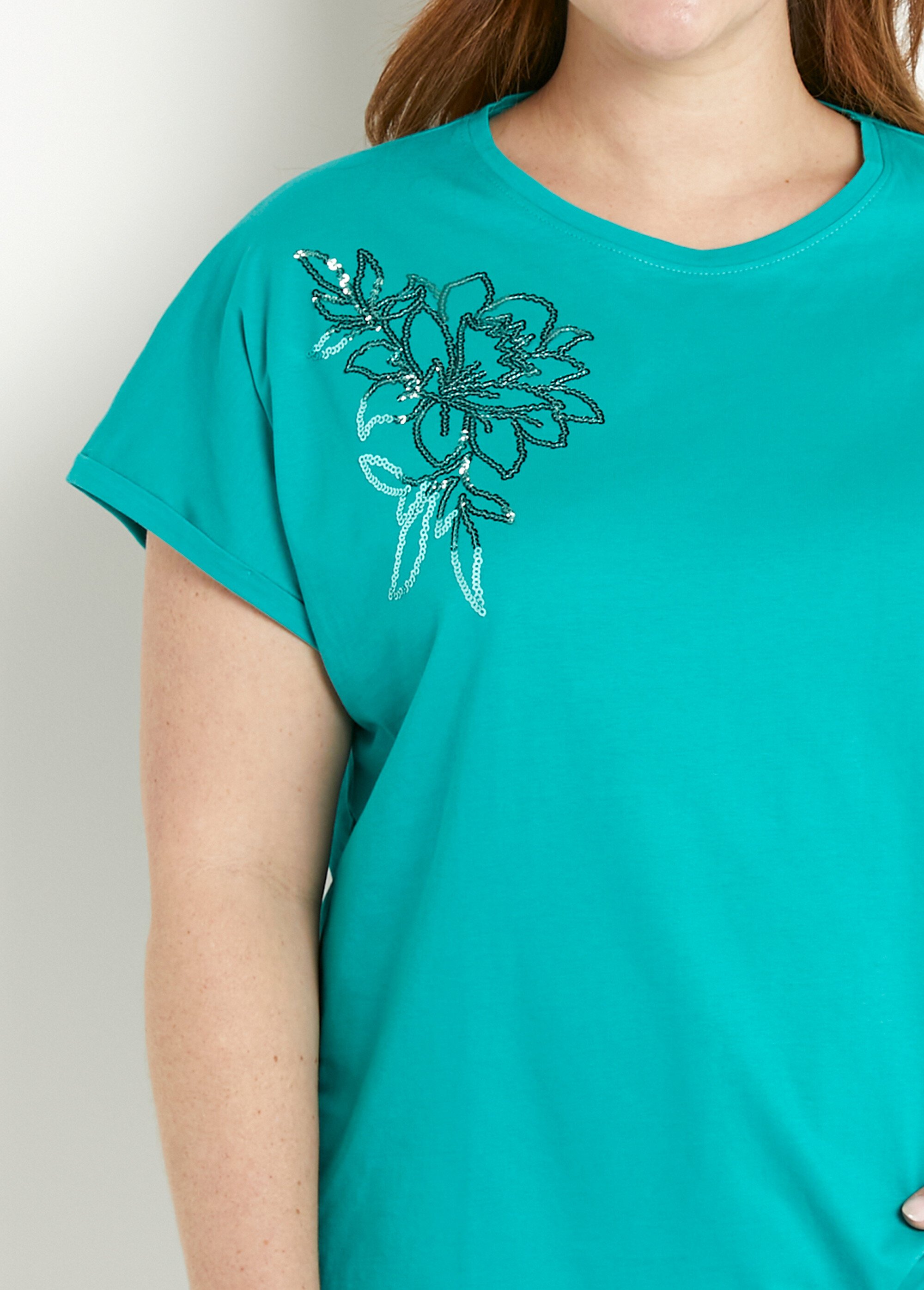 T-shirt coton uni sequins manches courtes
