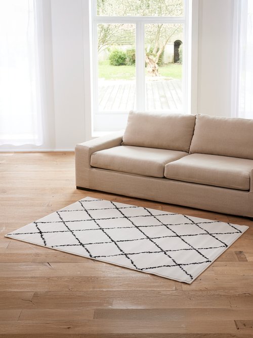 Tapis décoratif rectangulaire motif graphique Blanc RIEUR FA1