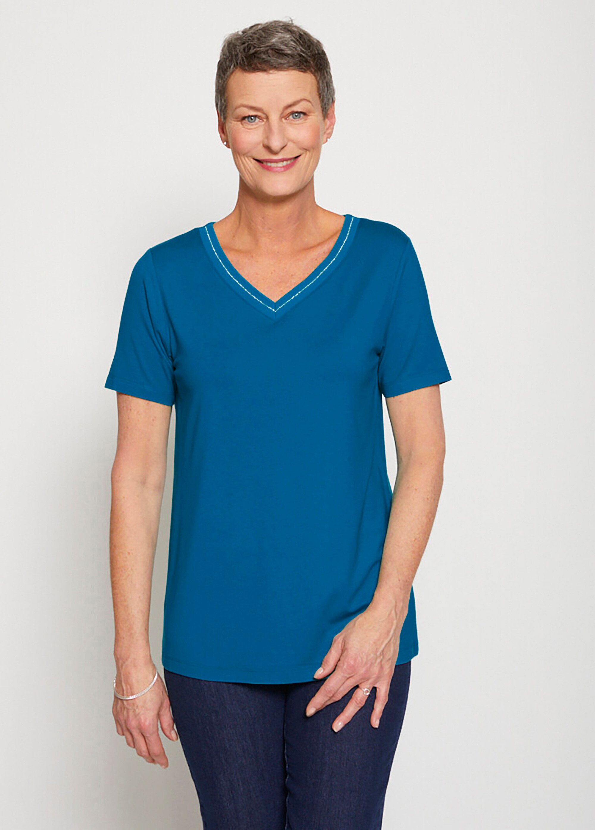 T-shirt jersey col V avec galon irisé