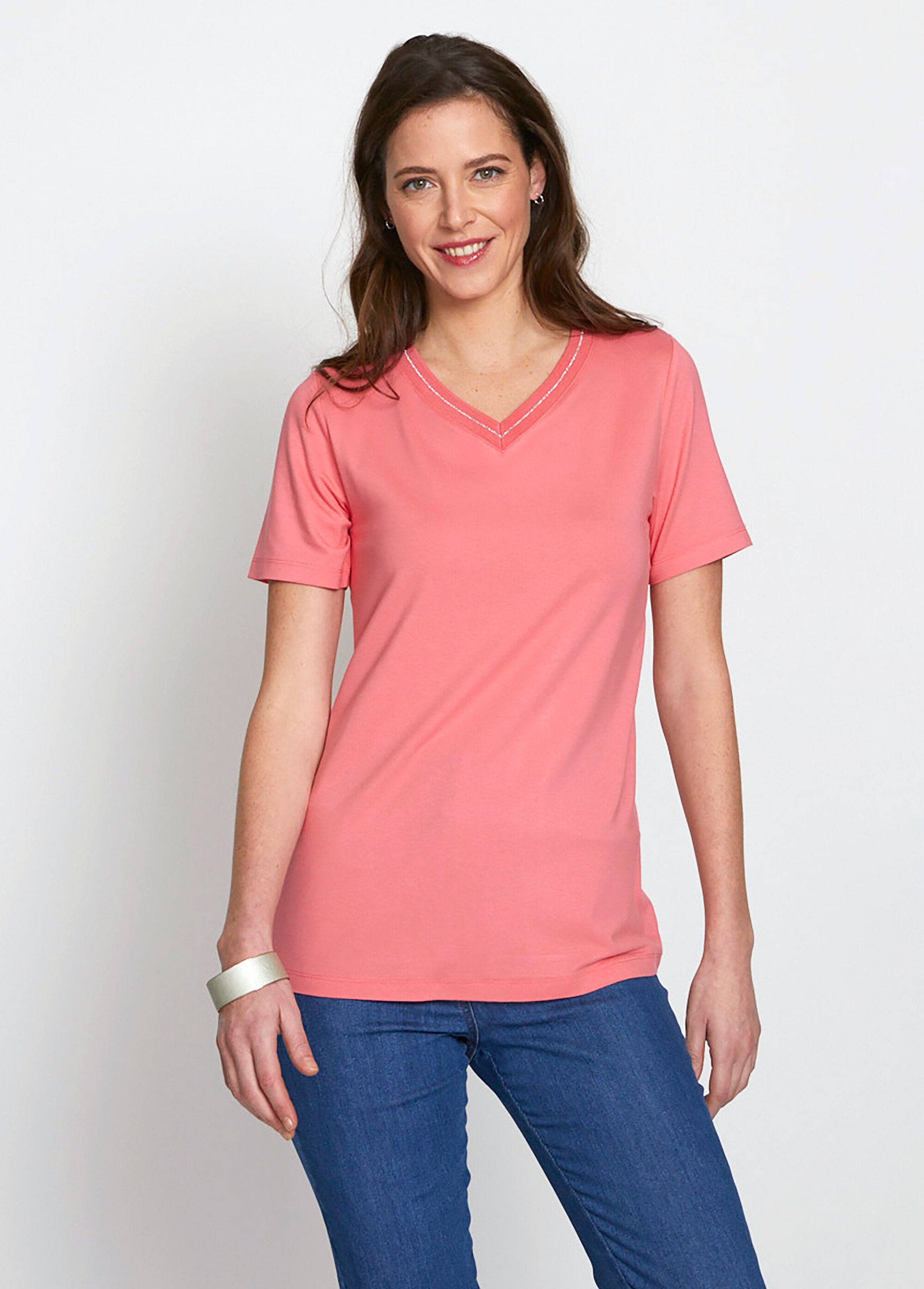 T-shirt jersey col V avec galon irisé
