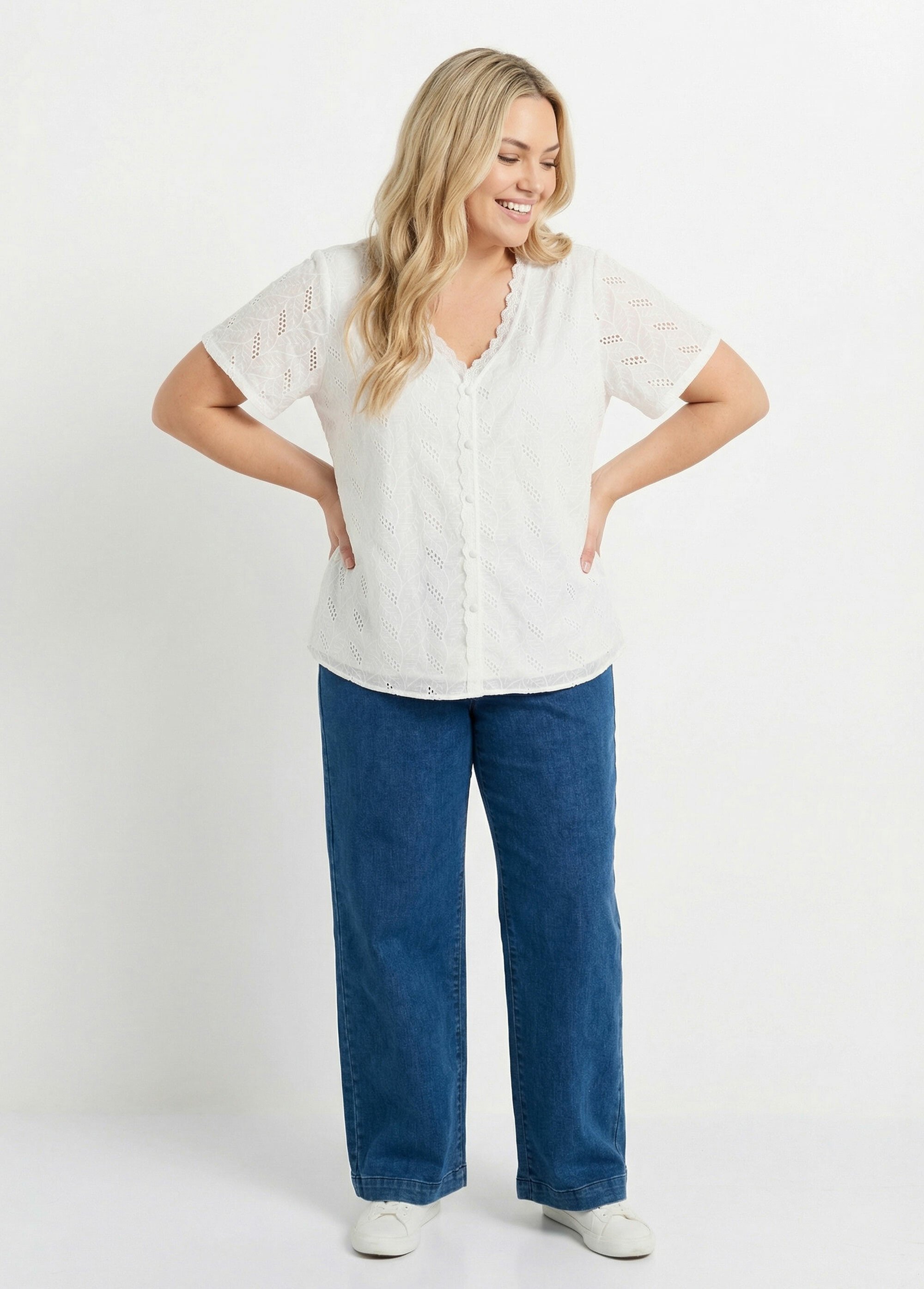 Tunique broderie anglaise, encolure V Femme Grande Taille Blanc MA-1116-1721 SF1