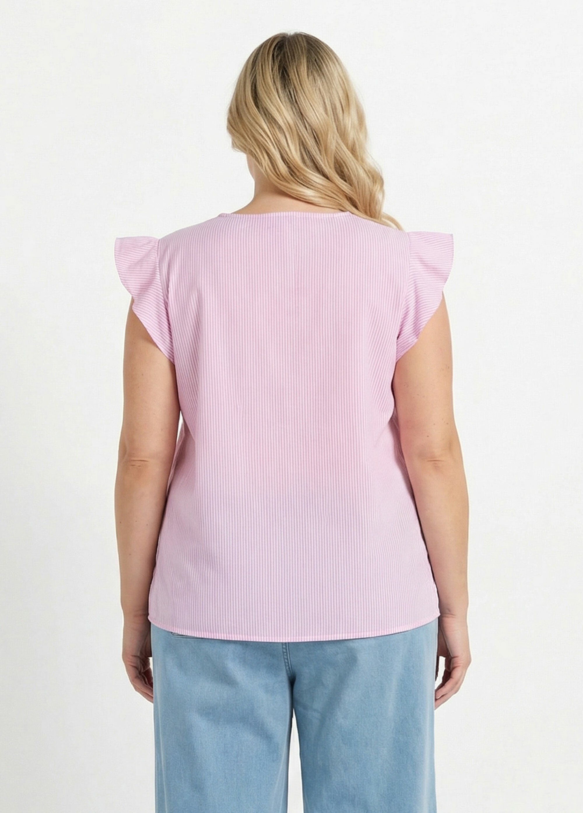 Tunique rayée col V avec piping doré Femme Grande Taille Rose MA-378-1251 DO1