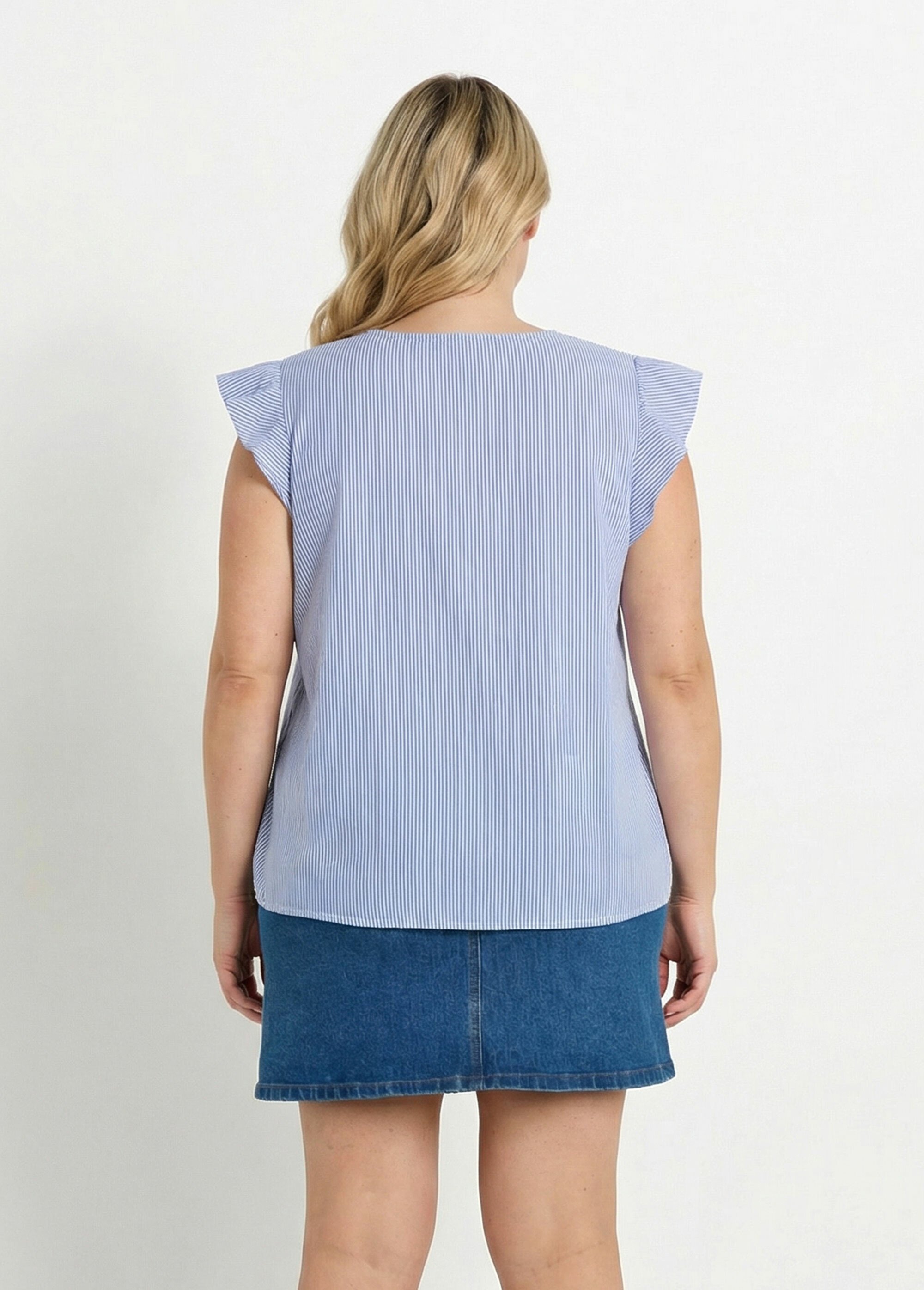 Tunique rayée col V avec piping doré Femme Grande Taille Bleu MA-378-1251 DO1