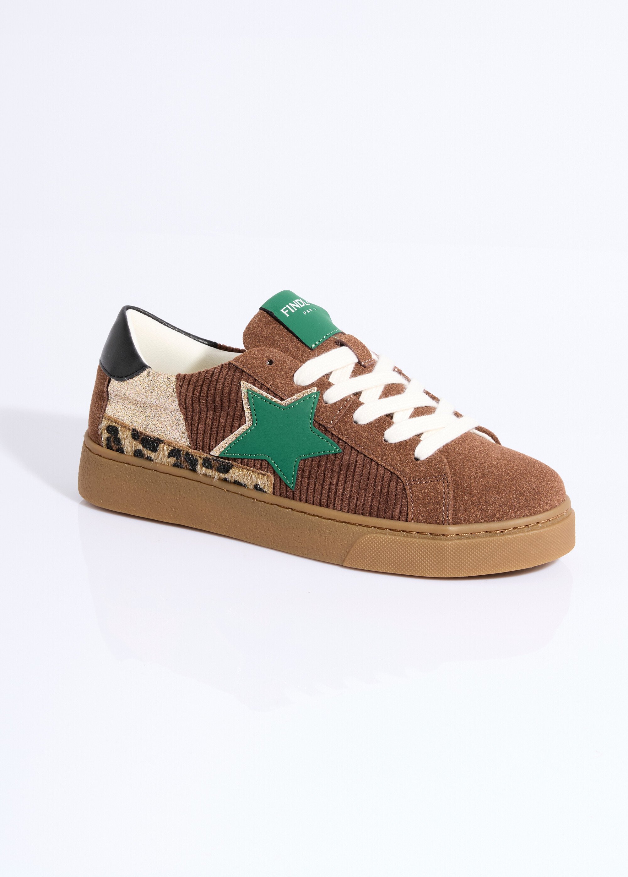 Baskets en velours cotelé et suédine Femme Marron COVFY1068 FA1